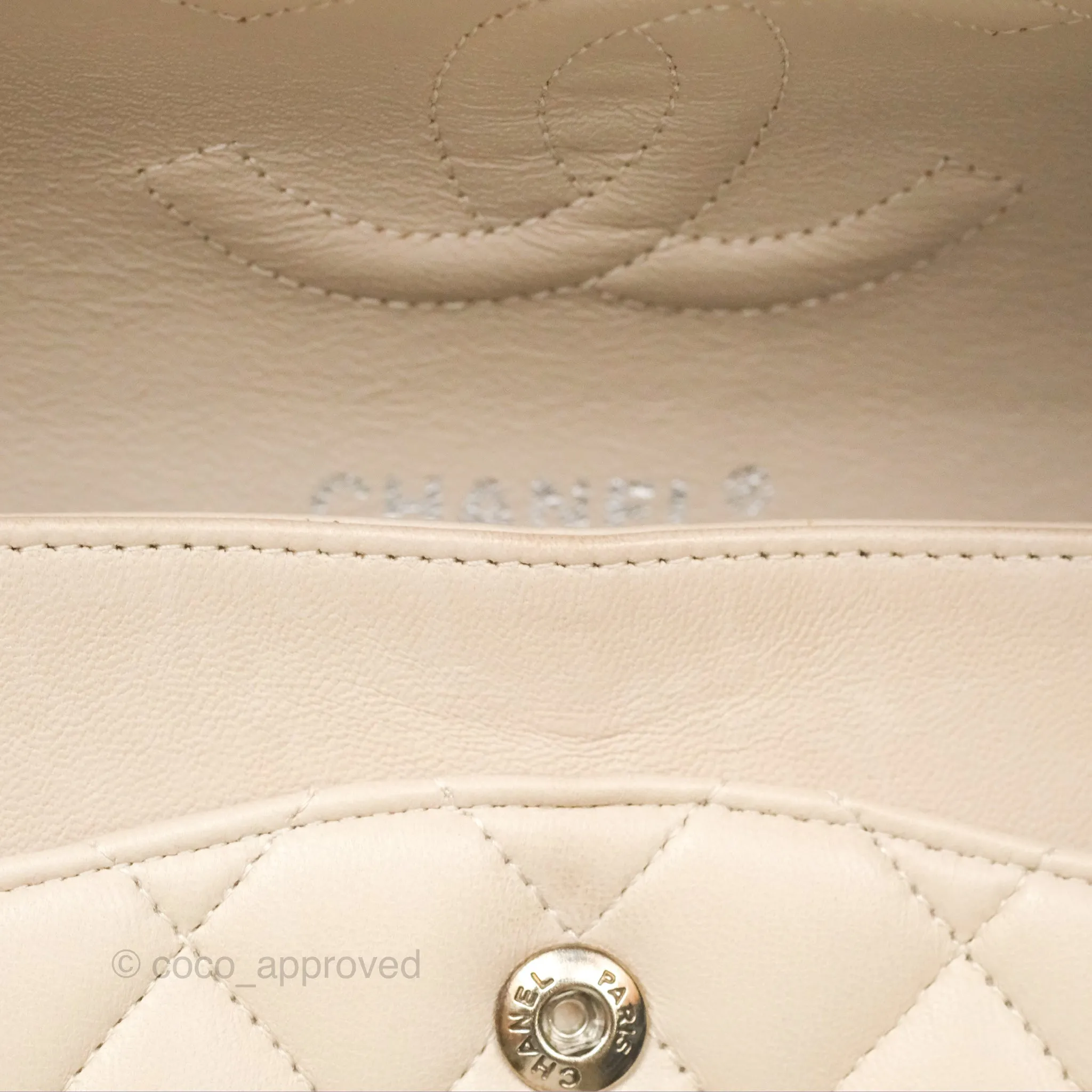 Chanel Classic M/L Medium Flap Quilted Pale Beige Lambskin Gun Metal