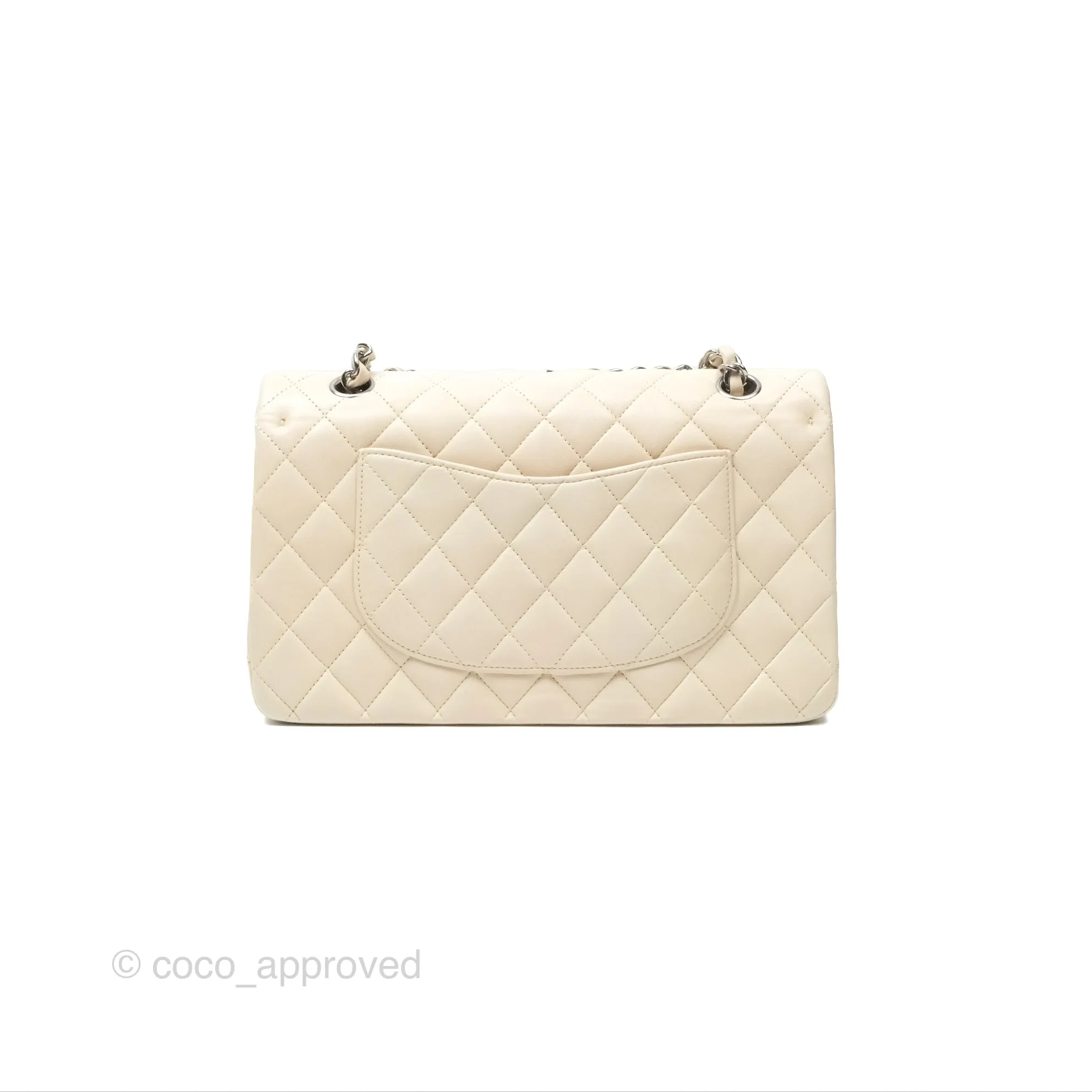 Chanel Classic M/L Medium Flap Quilted Pale Beige Lambskin Gun Metal