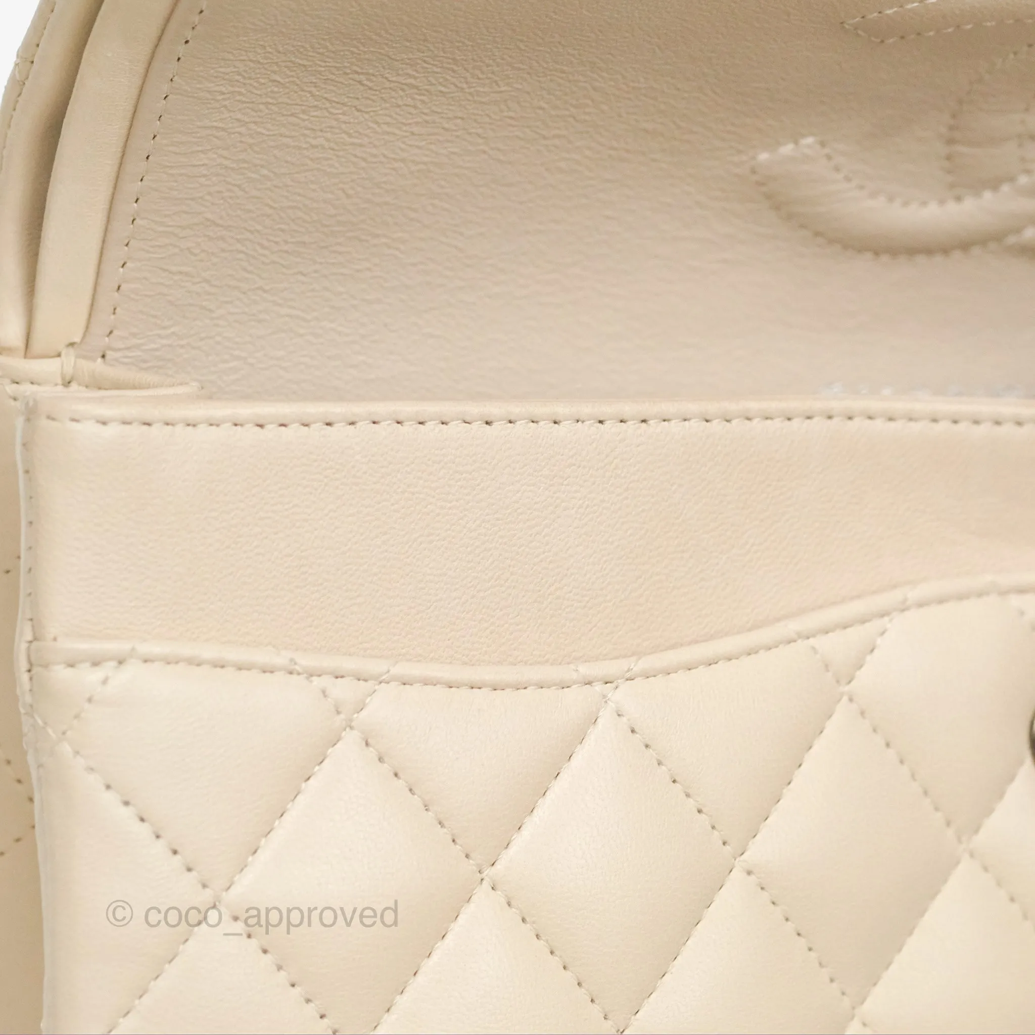 Chanel Classic M/L Medium Flap Quilted Pale Beige Lambskin Gun Metal