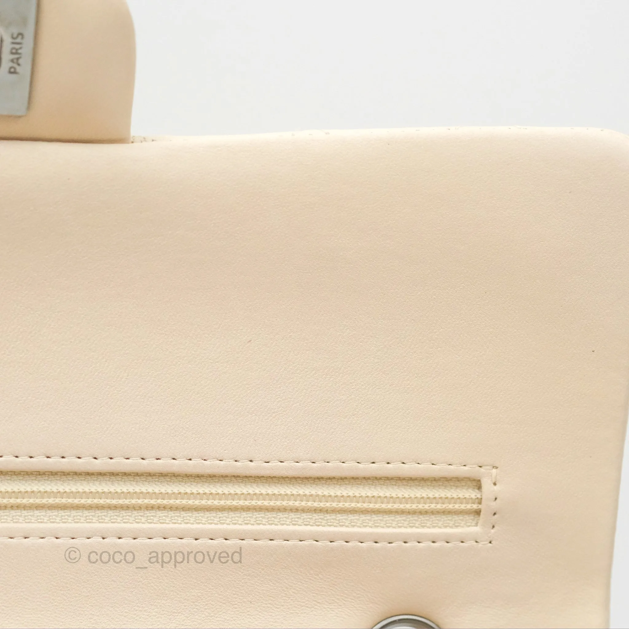 Chanel Classic M/L Medium Flap Quilted Pale Beige Lambskin Gun Metal