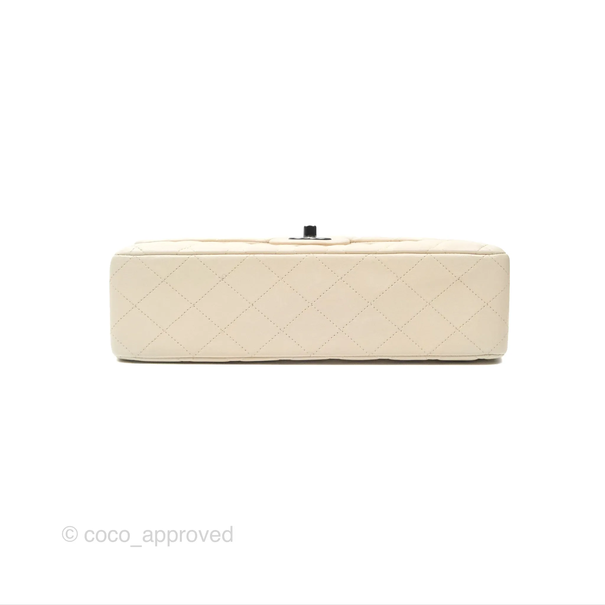 Chanel Classic M/L Medium Flap Quilted Pale Beige Lambskin Gun Metal