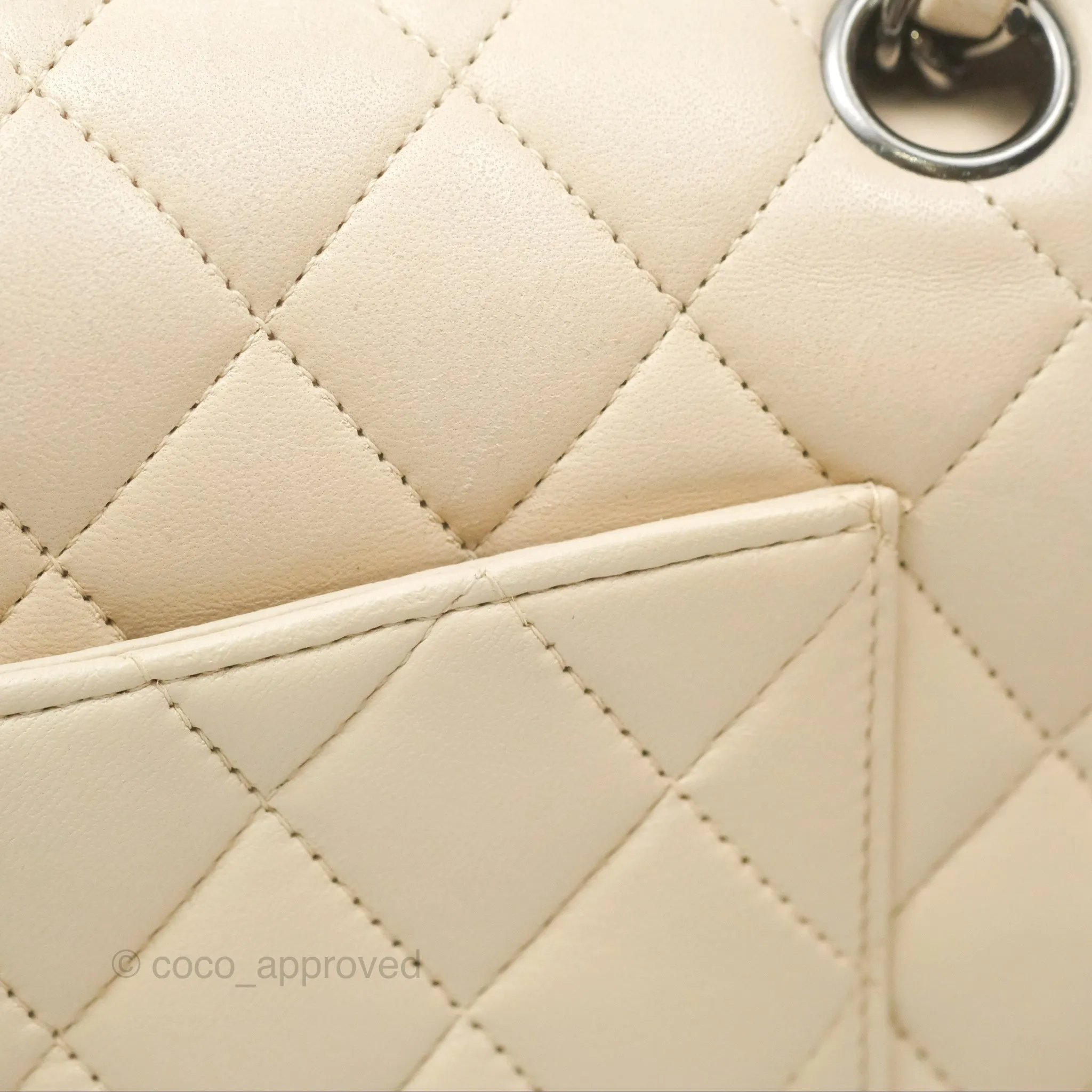Chanel Classic M/L Medium Flap Quilted Pale Beige Lambskin Gun Metal