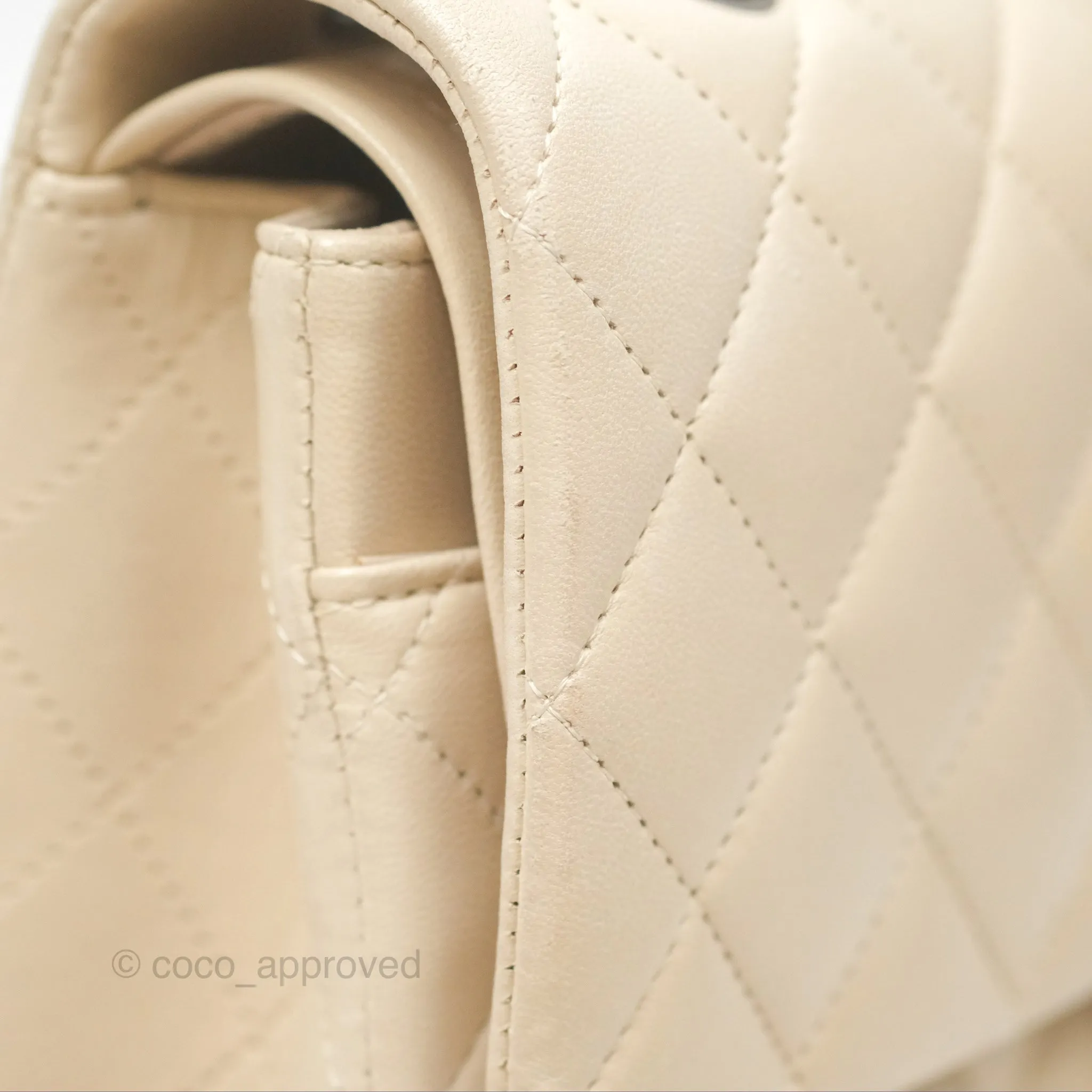 Chanel Classic M/L Medium Flap Quilted Pale Beige Lambskin Gun Metal