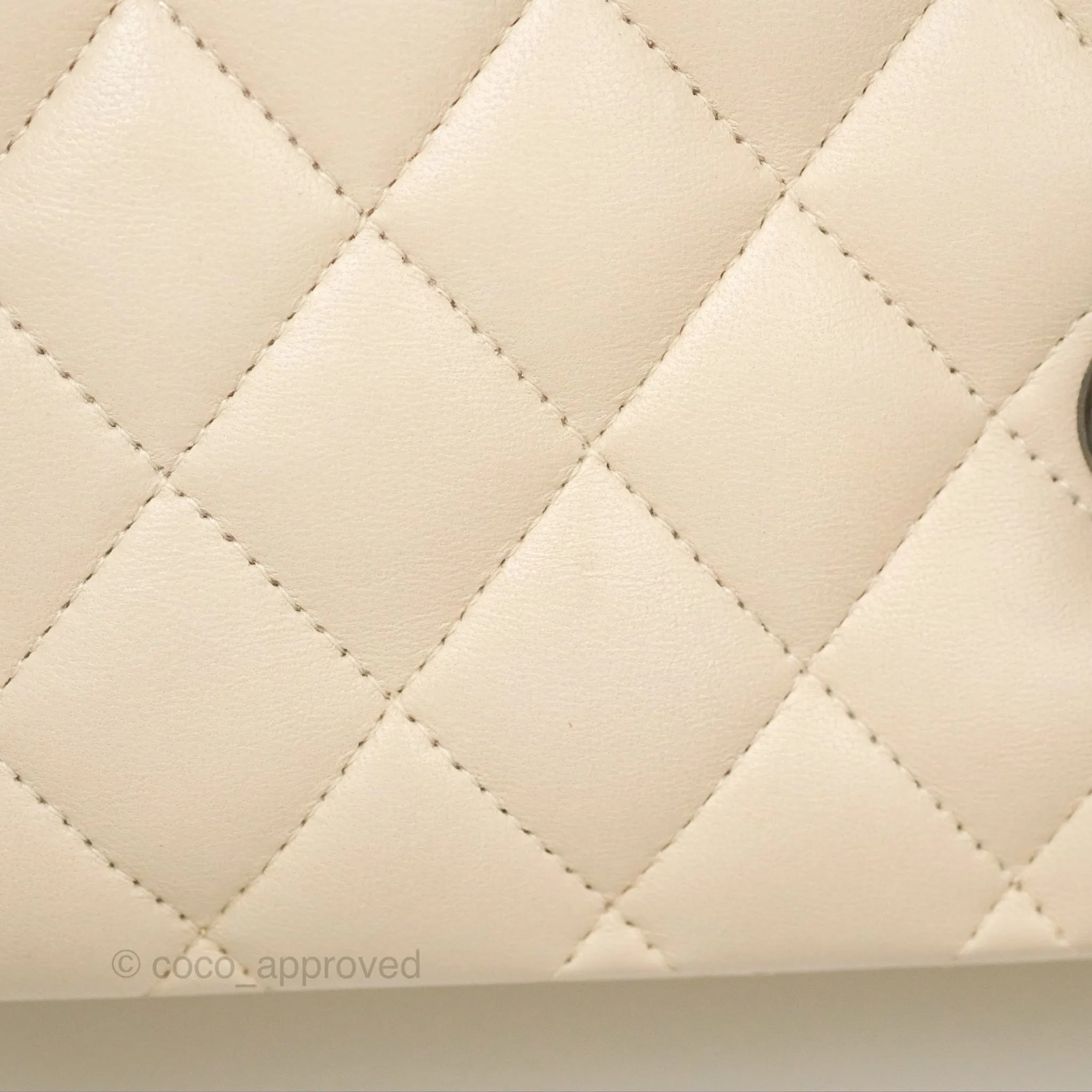 Chanel Classic M/L Medium Flap Quilted Pale Beige Lambskin Gun Metal