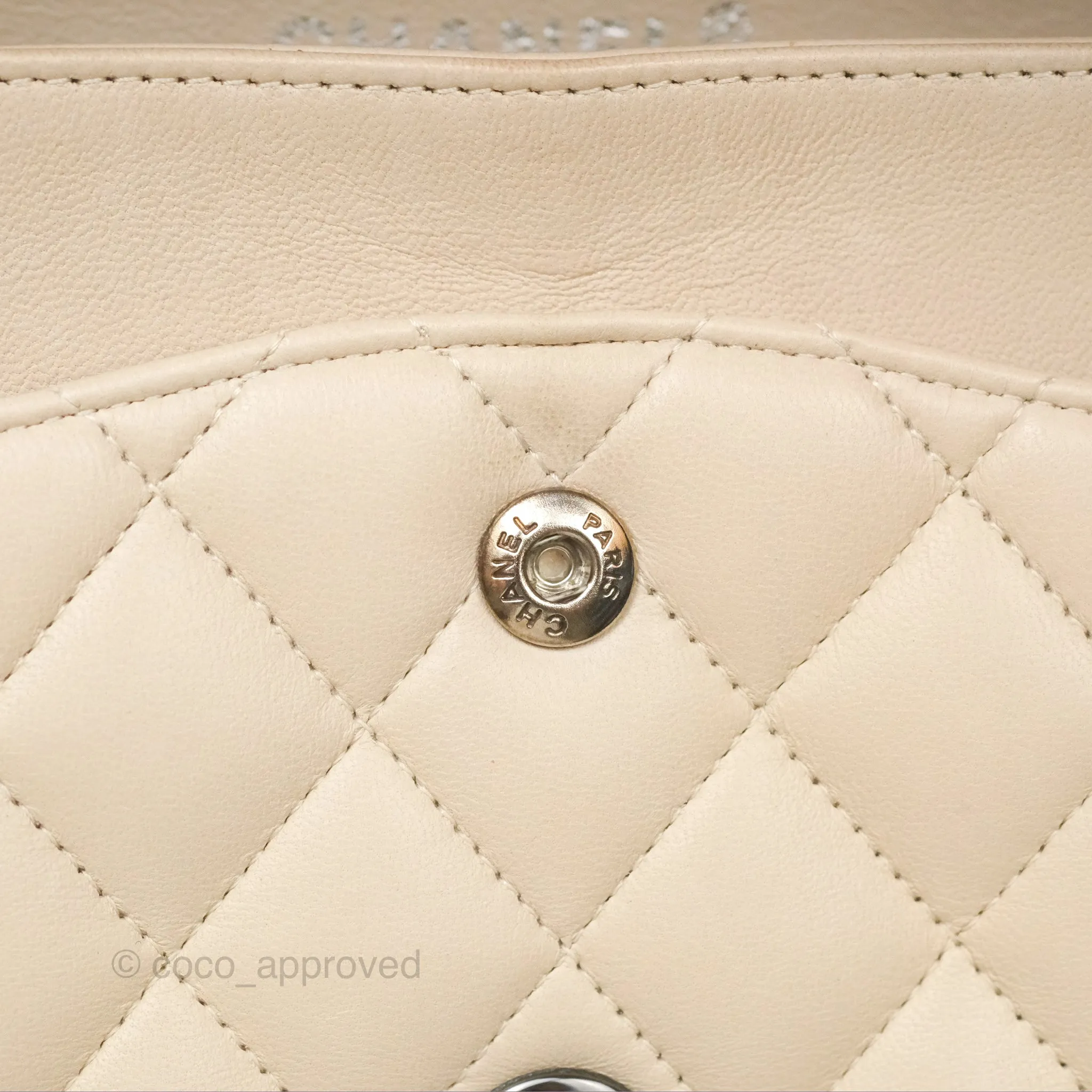 Chanel Classic M/L Medium Flap Quilted Pale Beige Lambskin Gun Metal