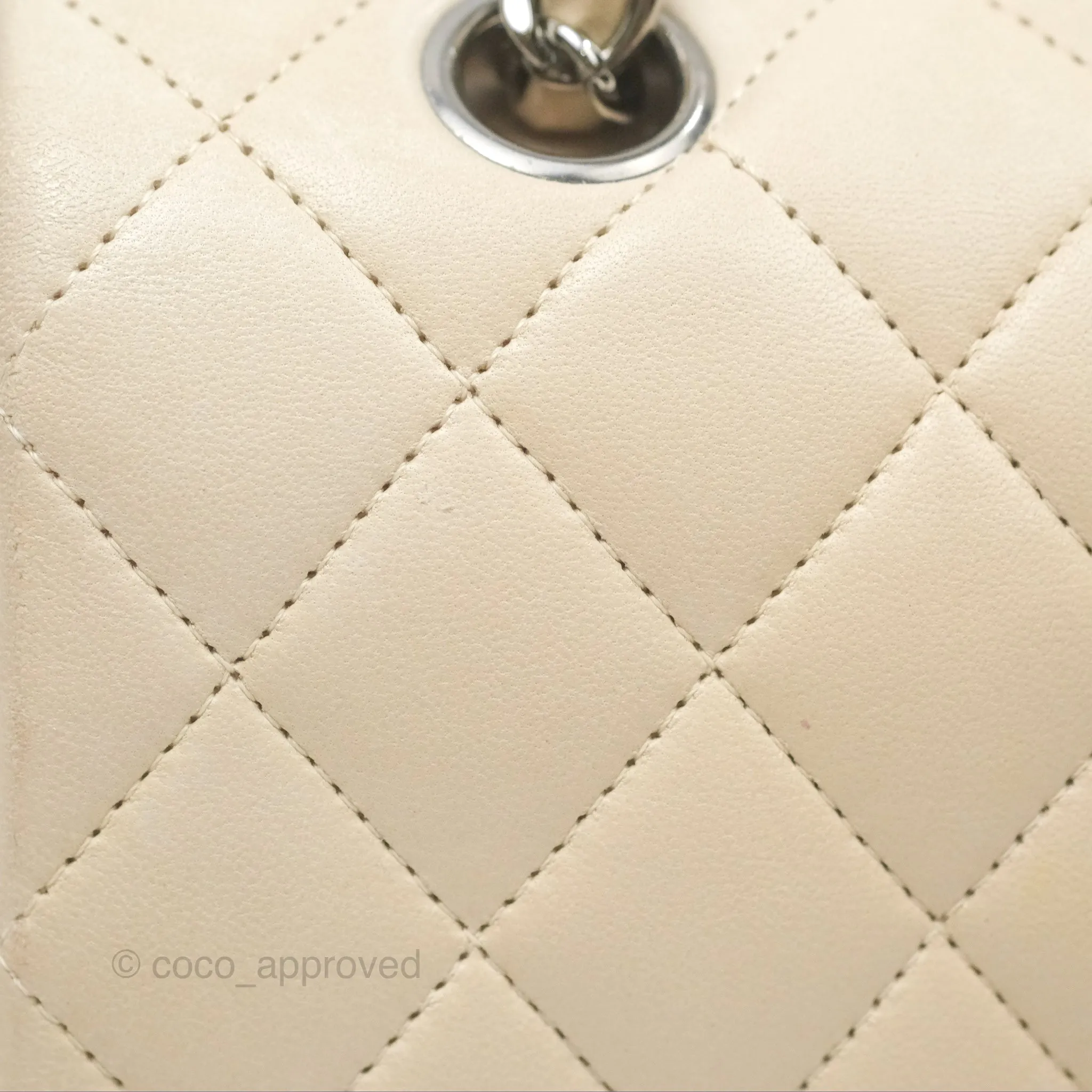 Chanel Classic M/L Medium Flap Quilted Pale Beige Lambskin Gun Metal