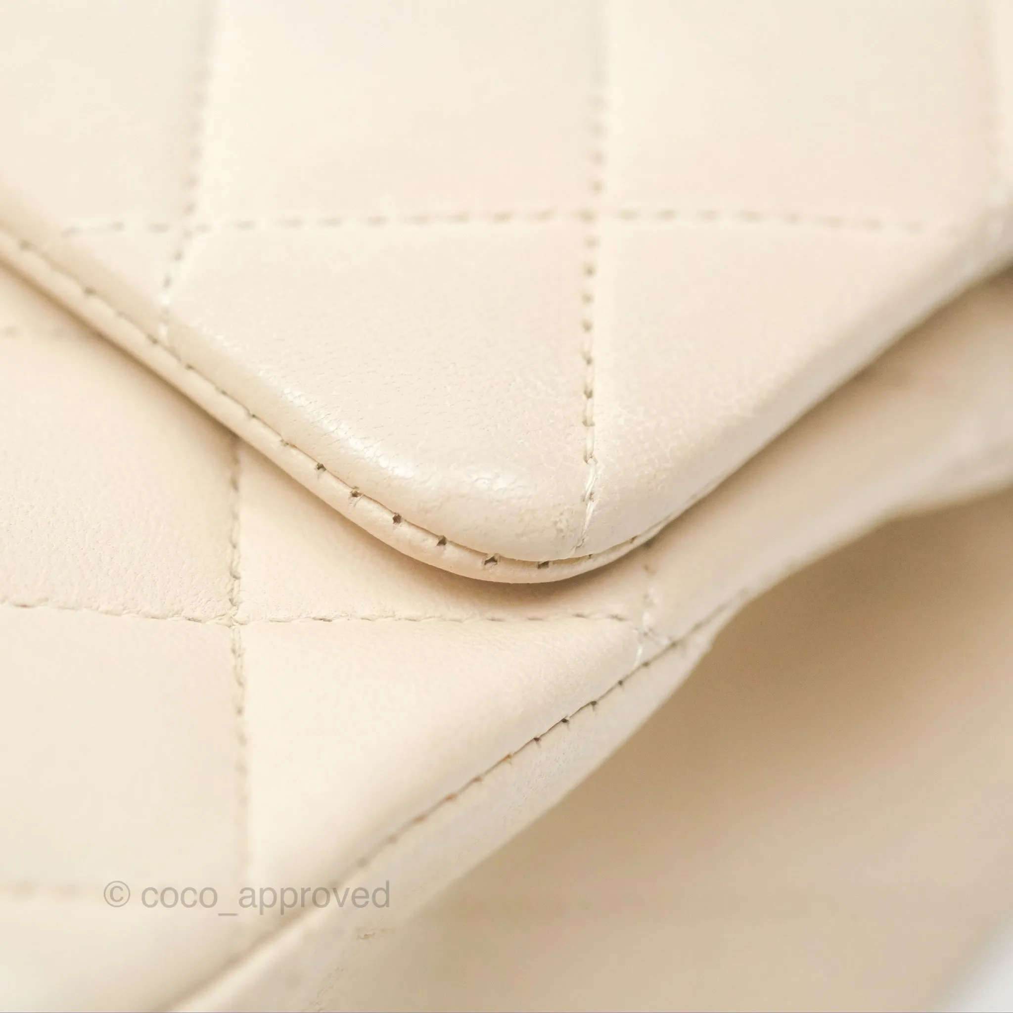 Chanel Classic M/L Medium Flap Quilted Pale Beige Lambskin Gun Metal