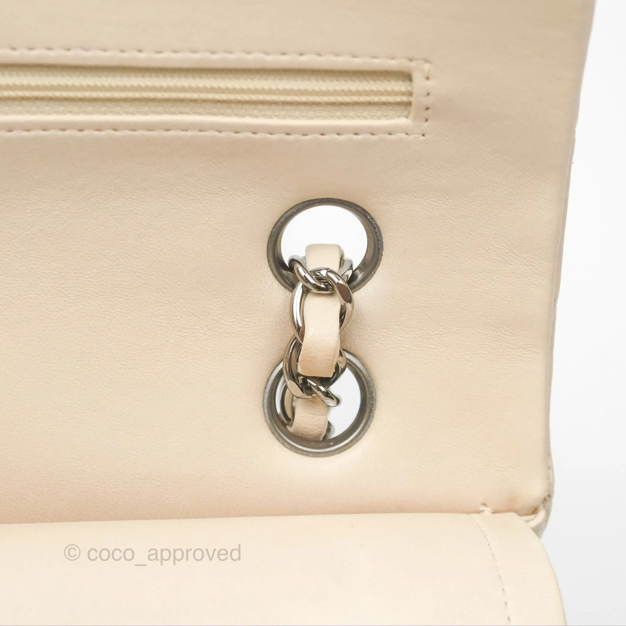 Chanel Classic M/L Medium Flap Quilted Pale Beige Lambskin Gun Metal