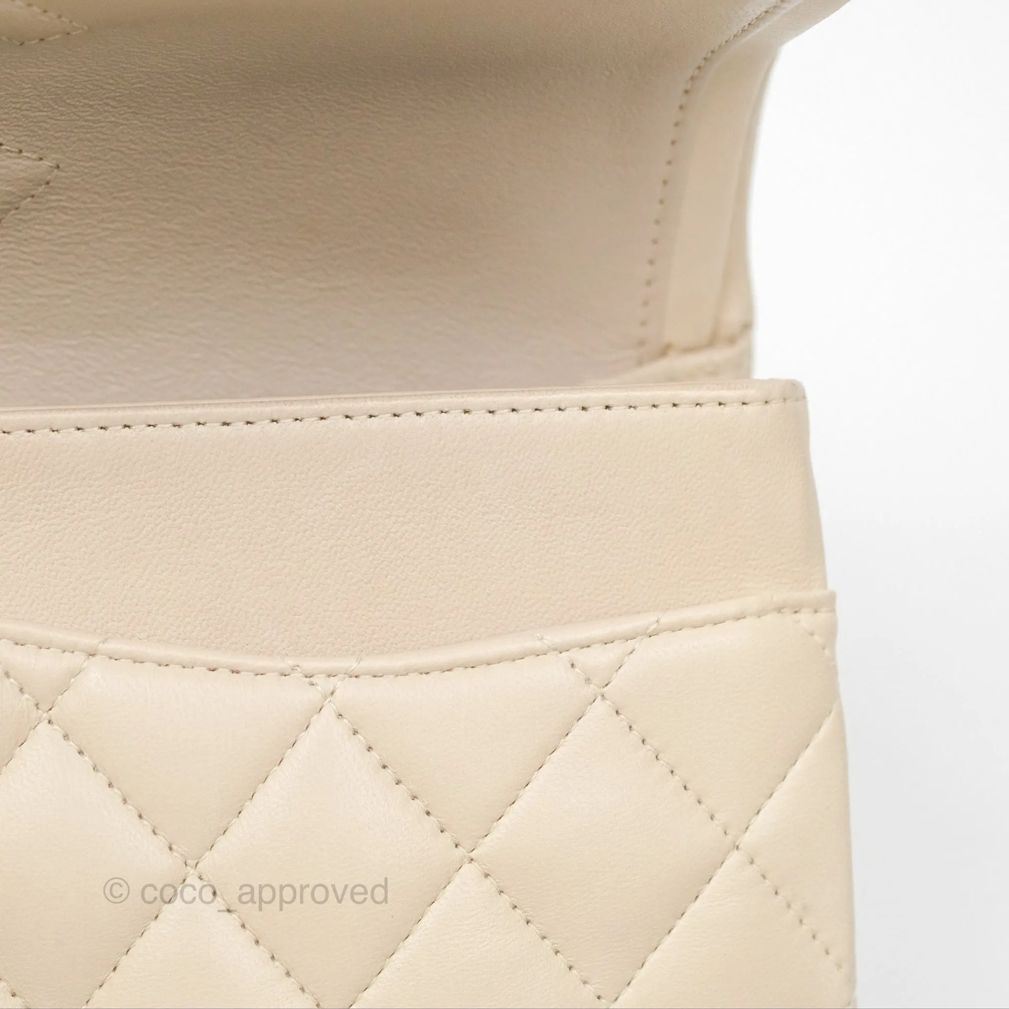 Chanel Classic M/L Medium Flap Quilted Pale Beige Lambskin Gun Metal