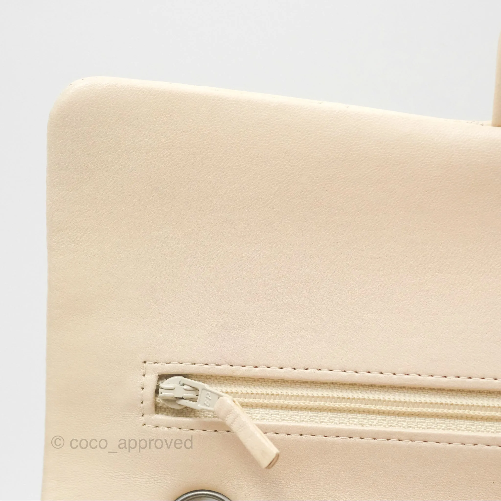Chanel Classic M/L Medium Flap Quilted Pale Beige Lambskin Gun Metal