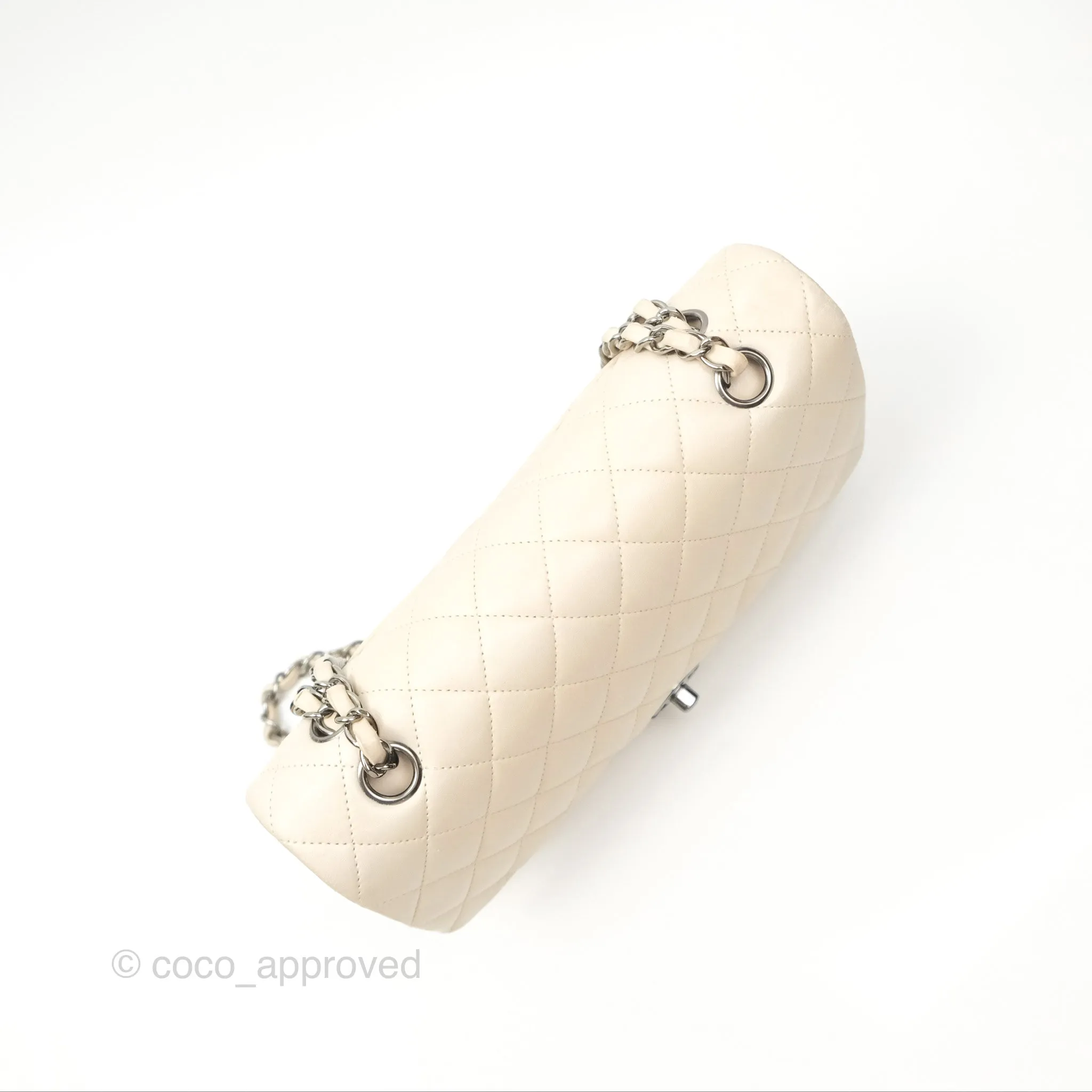 Chanel Classic M/L Medium Flap Quilted Pale Beige Lambskin Gun Metal