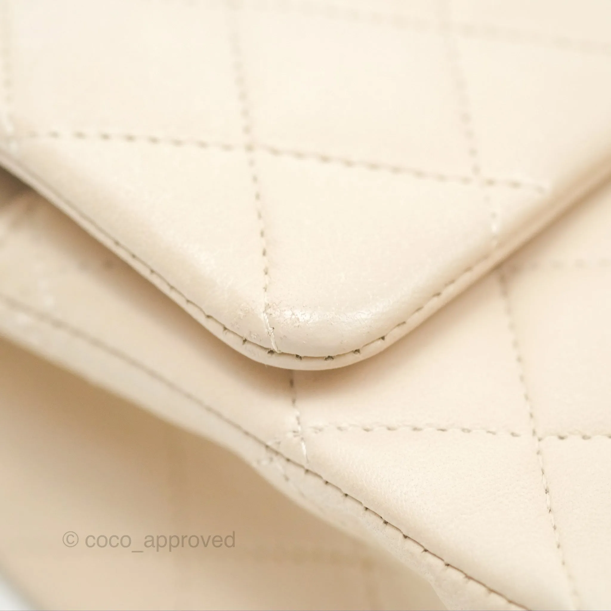 Chanel Classic M/L Medium Flap Quilted Pale Beige Lambskin Gun Metal