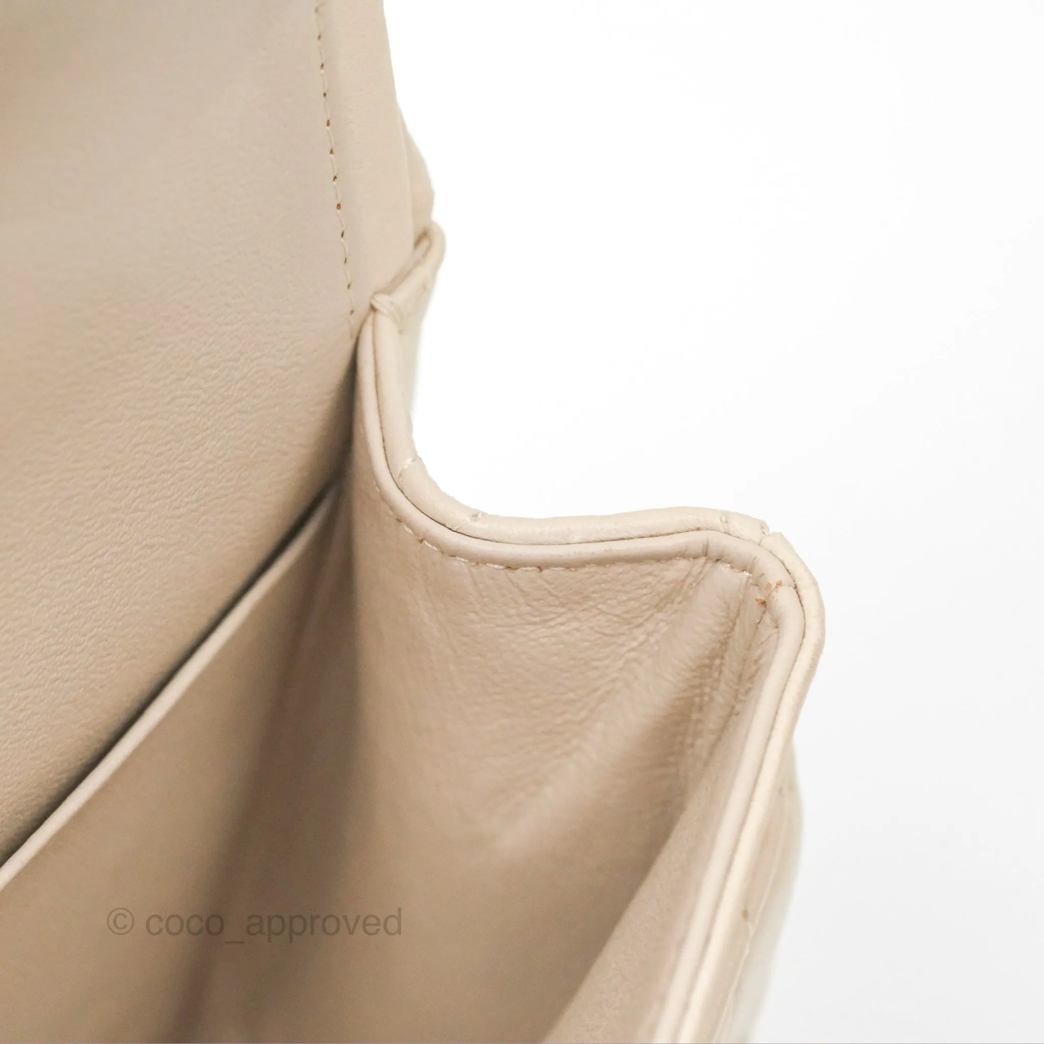 Chanel Classic M/L Medium Flap Quilted Pale Beige Lambskin Gun Metal