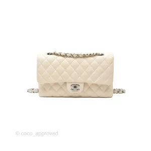 Chanel Classic M/L Medium Flap Quilted Pale Beige Lambskin Gun Metal