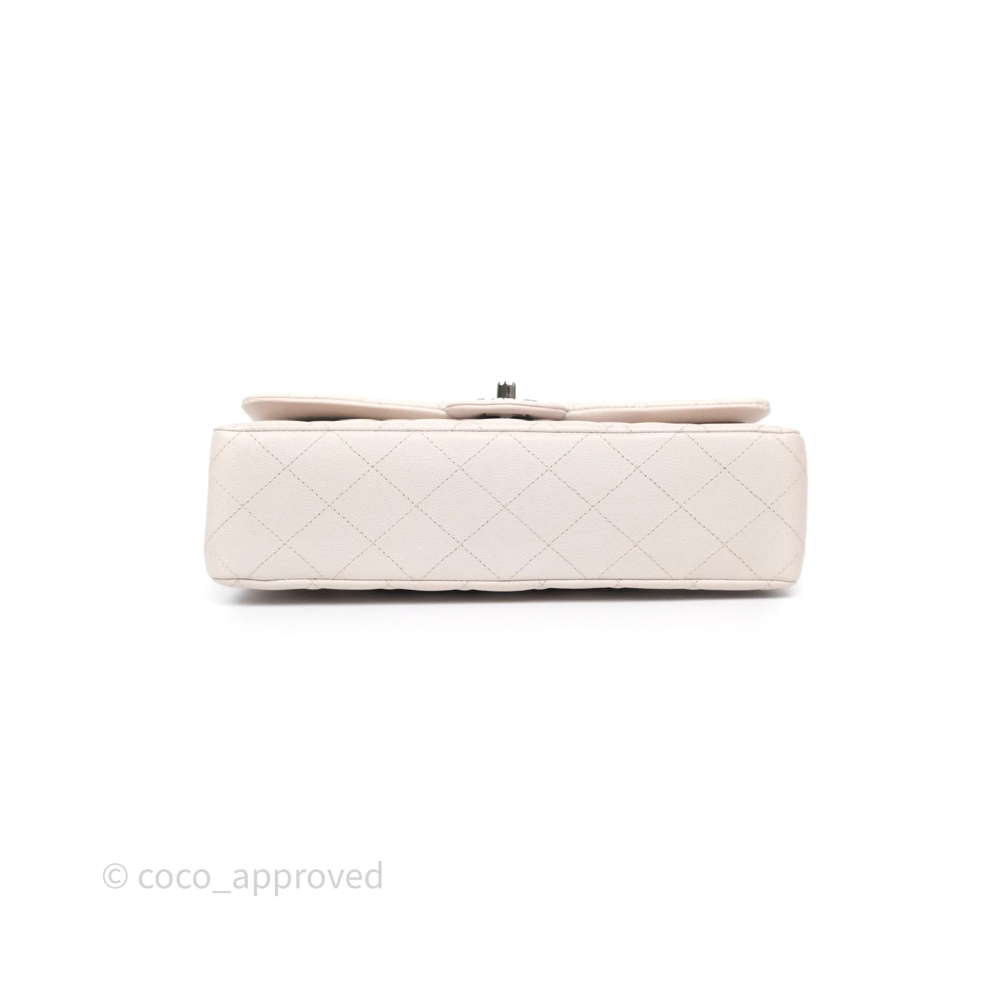 Chanel Classic M/L Medium Flap Quilted Stone Ivory Caviar Silver Hardware