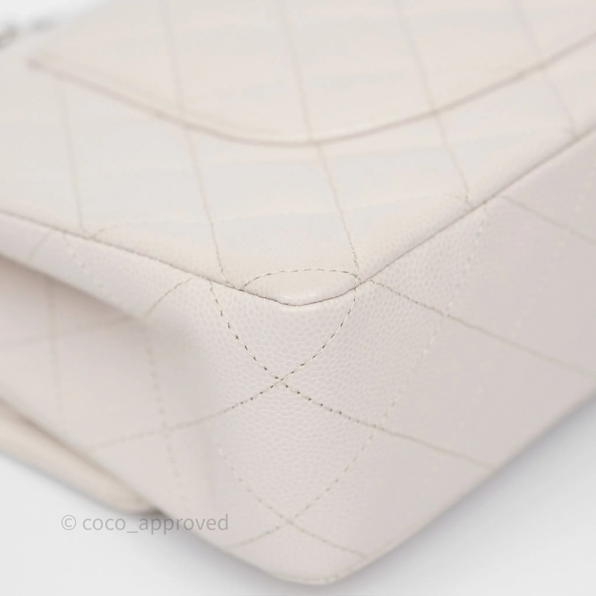 Chanel Classic M/L Medium Flap Quilted Stone Ivory Caviar Silver Hardware