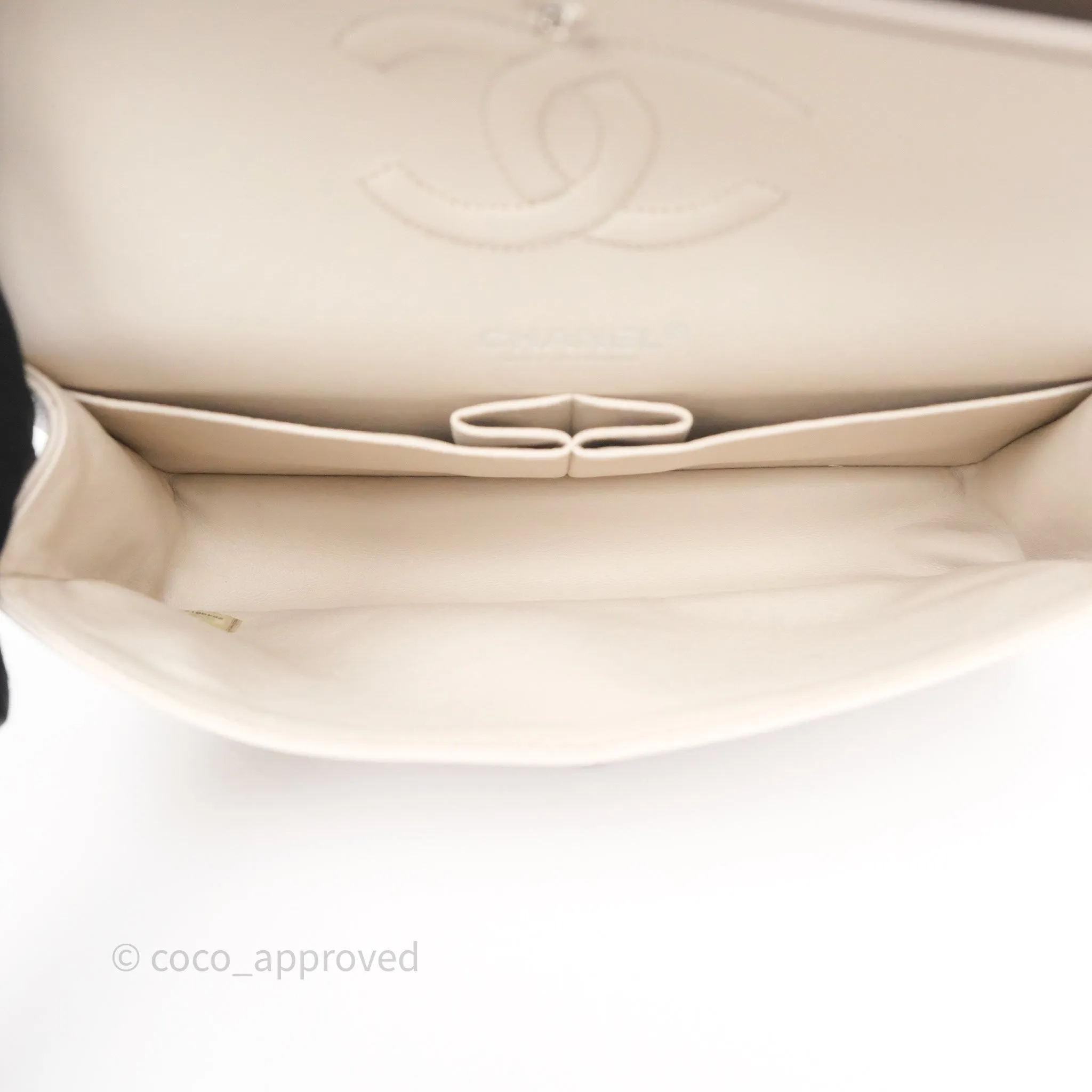 Chanel Classic M/L Medium Flap Quilted Stone Ivory Caviar Silver Hardware