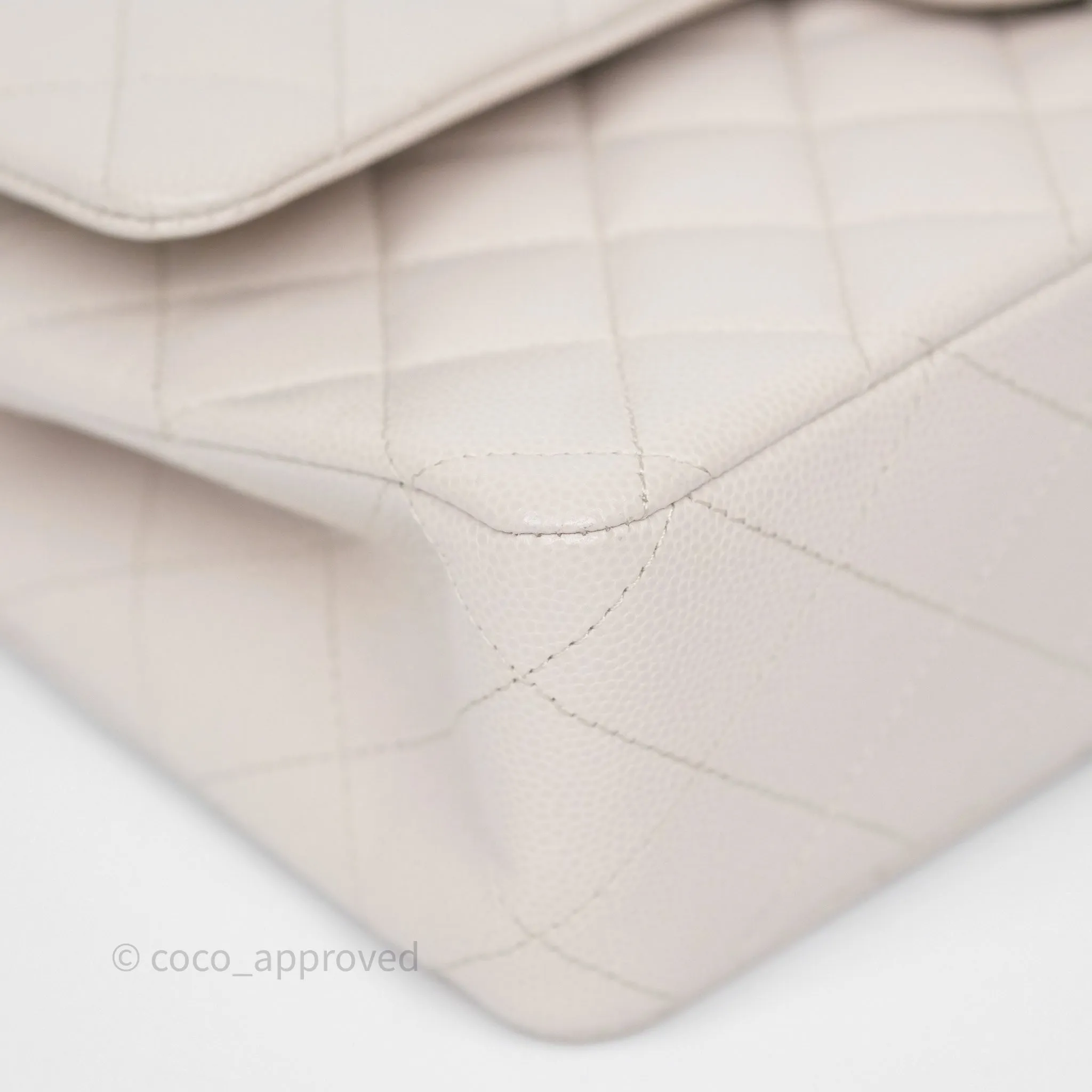 Chanel Classic M/L Medium Flap Quilted Stone Ivory Caviar Silver Hardware
