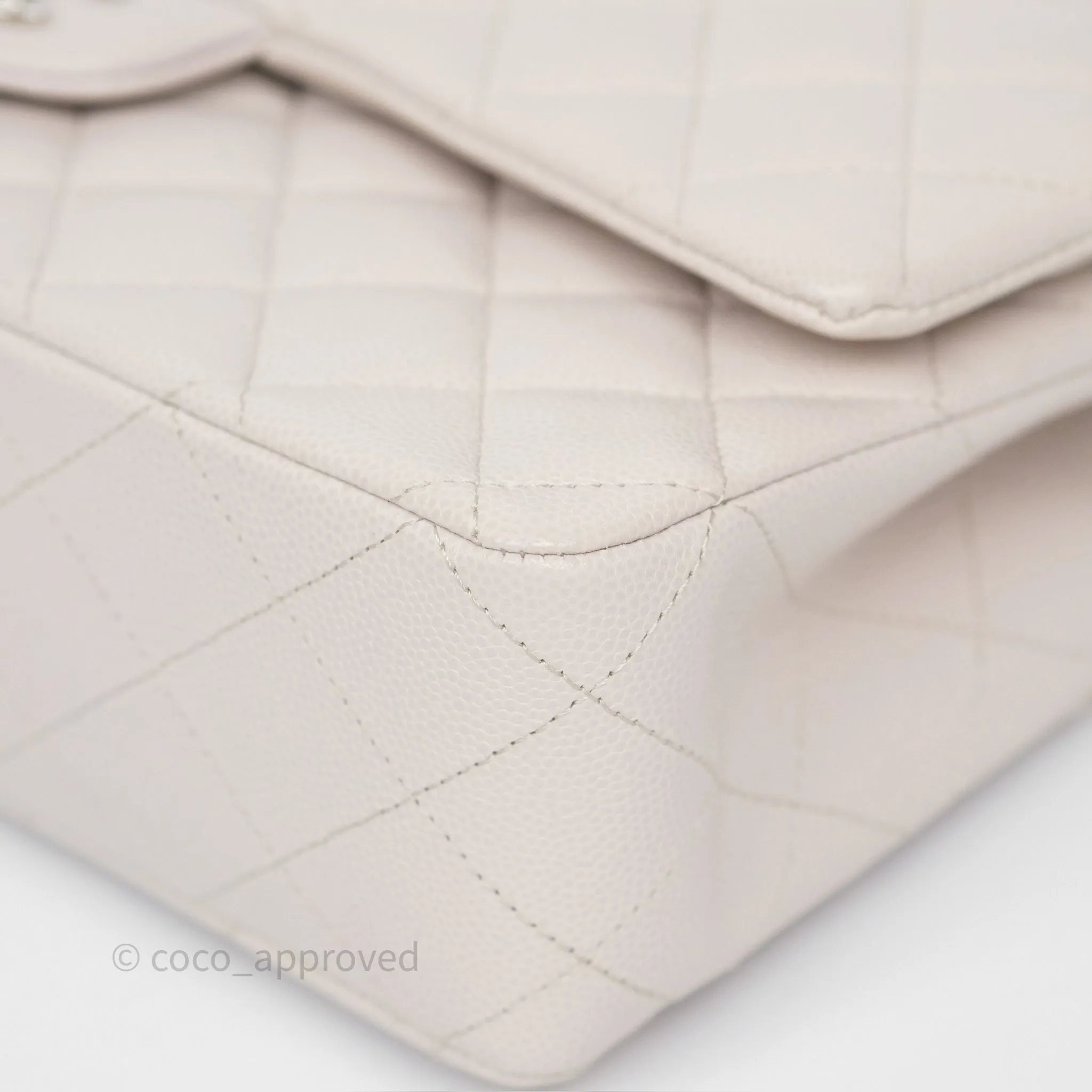 Chanel Classic M/L Medium Flap Quilted Stone Ivory Caviar Silver Hardware