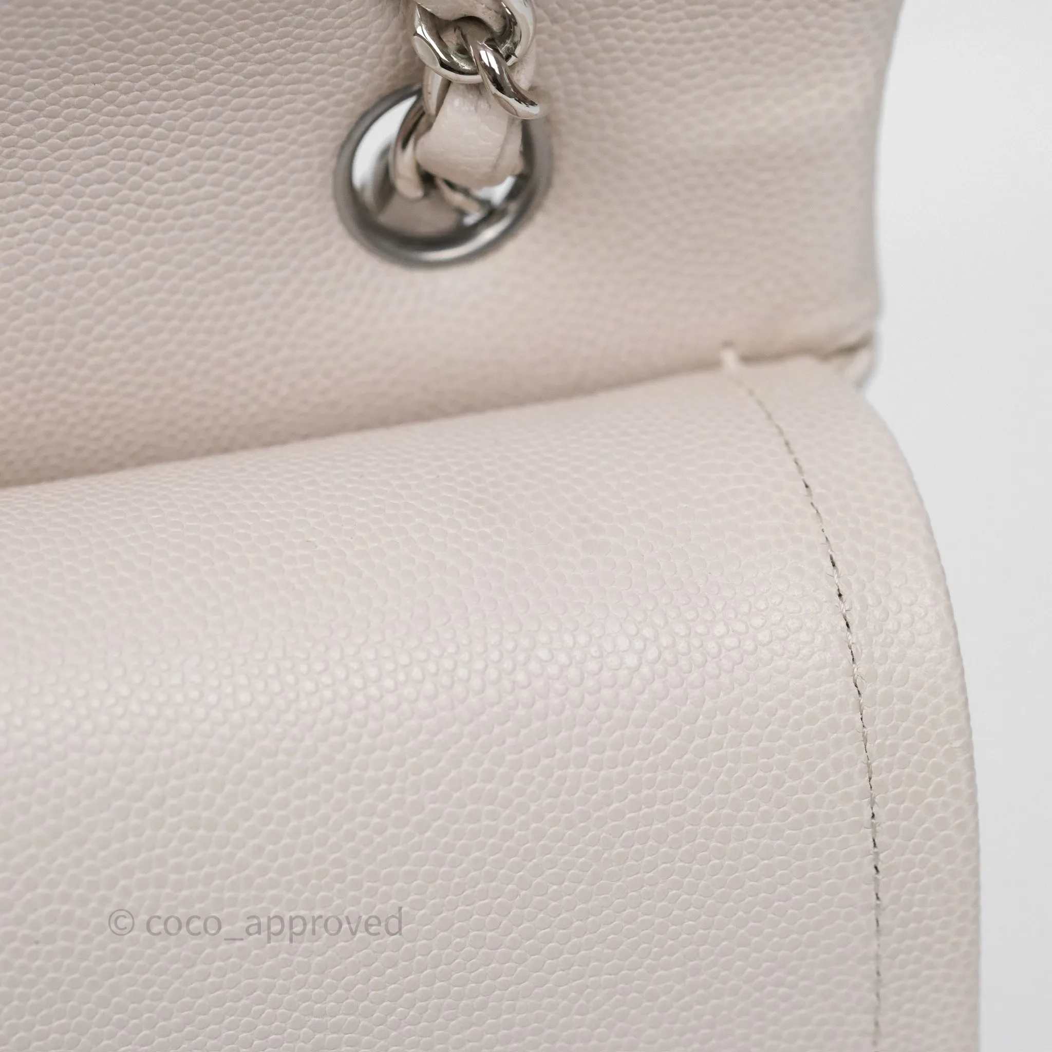 Chanel Classic M/L Medium Flap Quilted Stone Ivory Caviar Silver Hardware