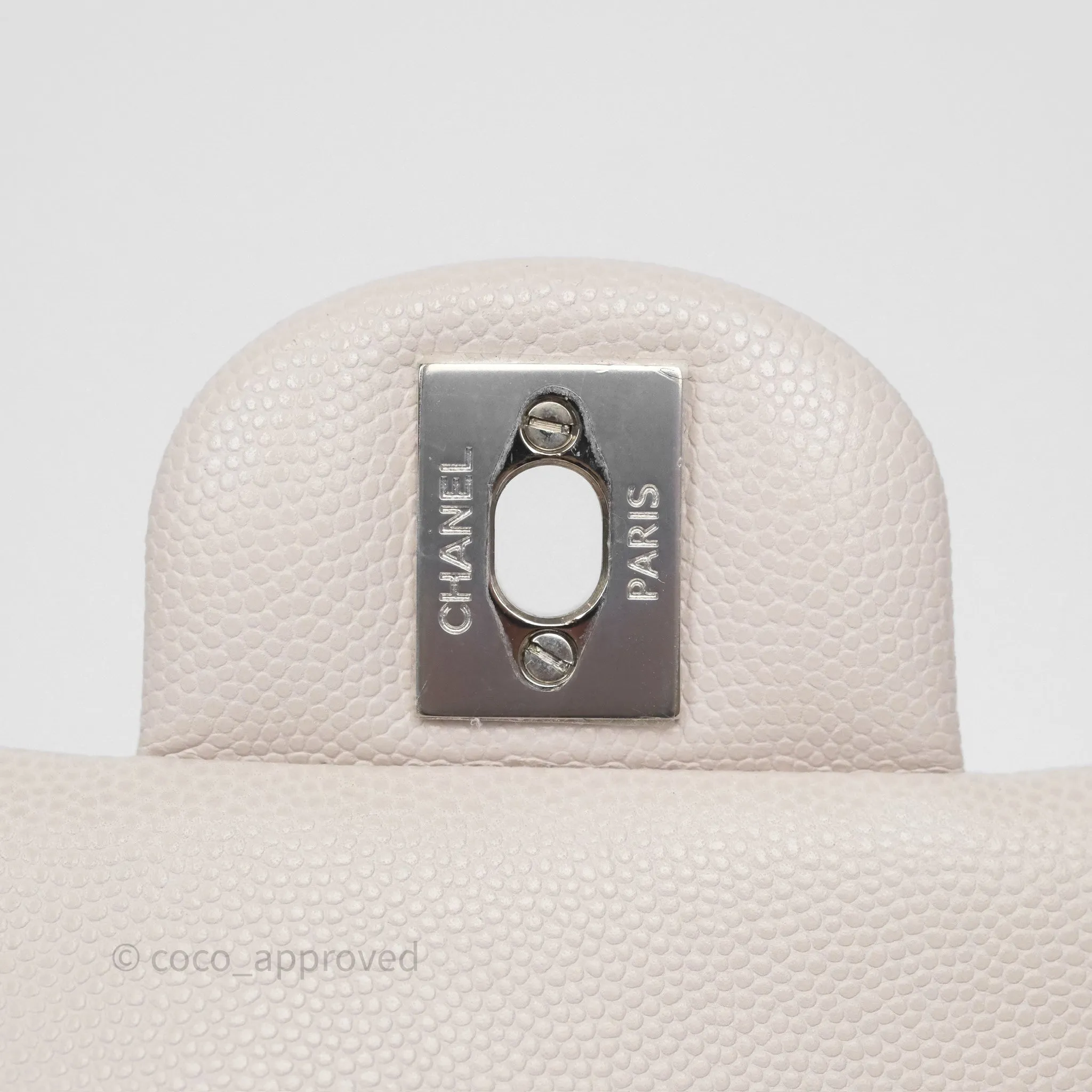 Chanel Classic M/L Medium Flap Quilted Stone Ivory Caviar Silver Hardware