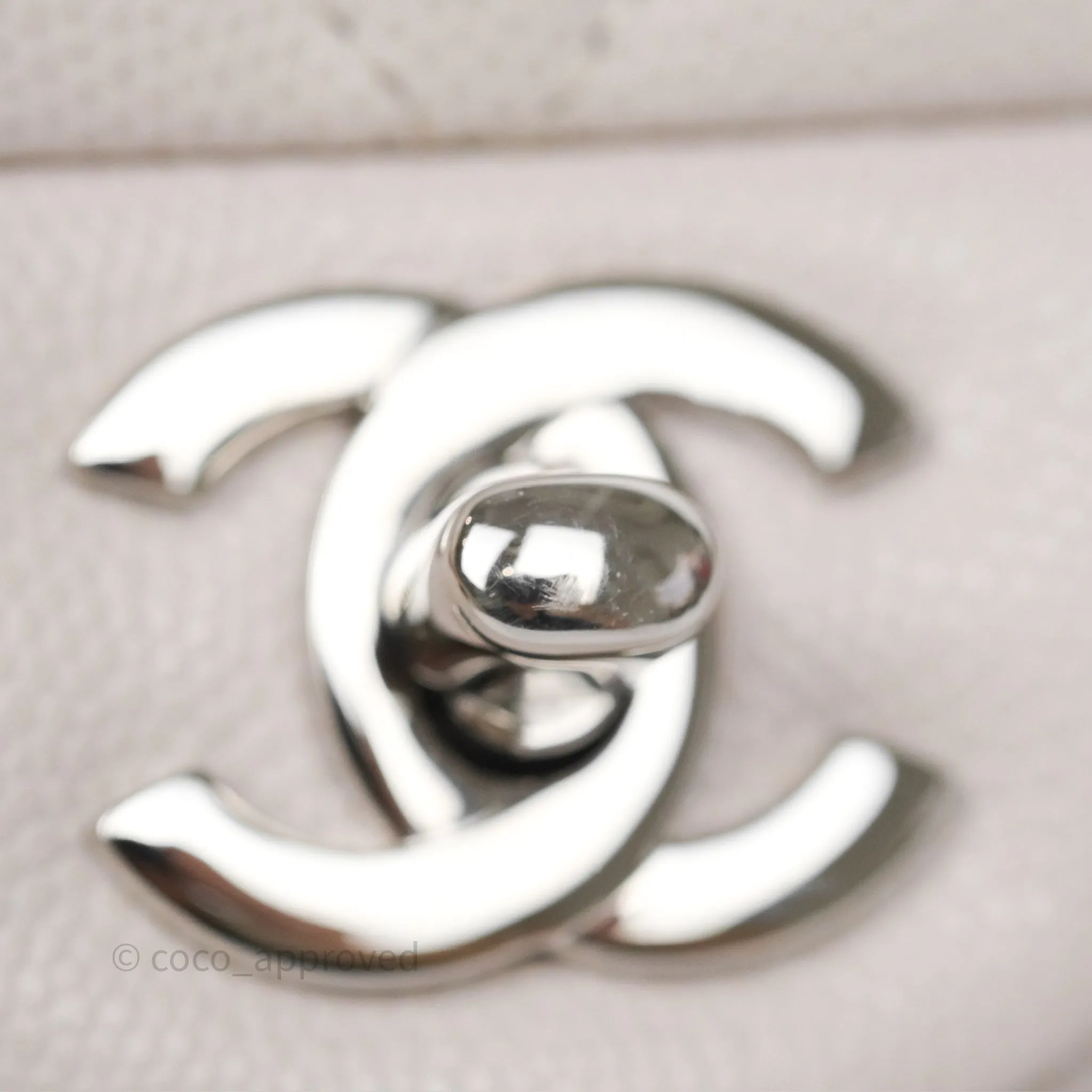 Chanel Classic M/L Medium Flap Quilted Stone Ivory Caviar Silver Hardware