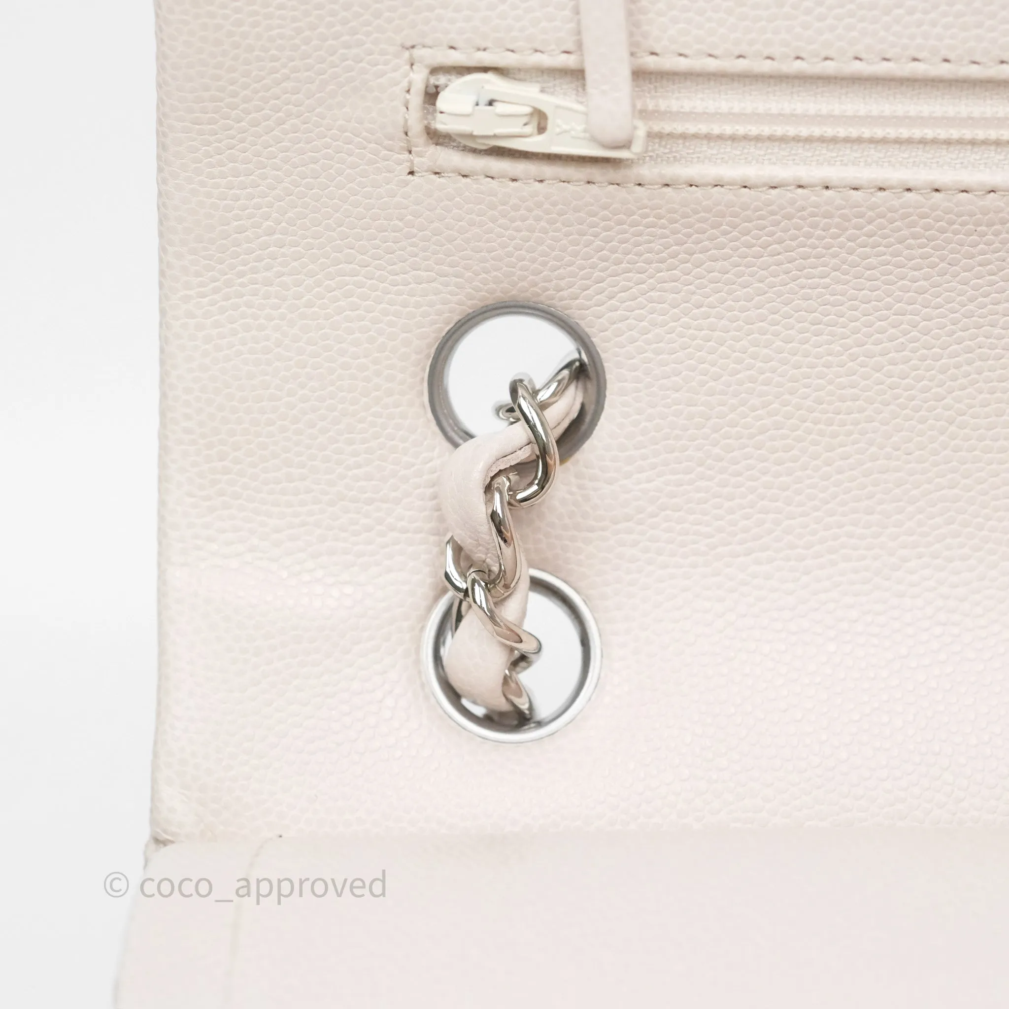 Chanel Classic M/L Medium Flap Quilted Stone Ivory Caviar Silver Hardware