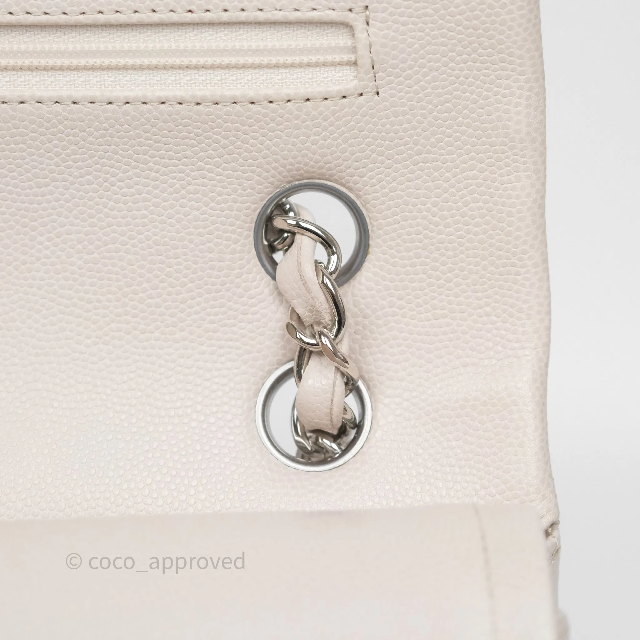 Chanel Classic M/L Medium Flap Quilted Stone Ivory Caviar Silver Hardware