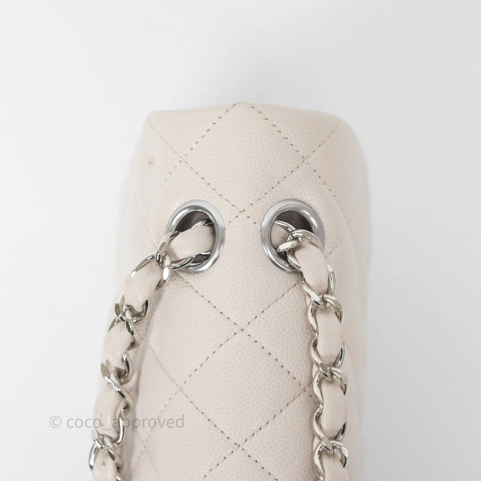 Chanel Classic M/L Medium Flap Quilted Stone Ivory Caviar Silver Hardware