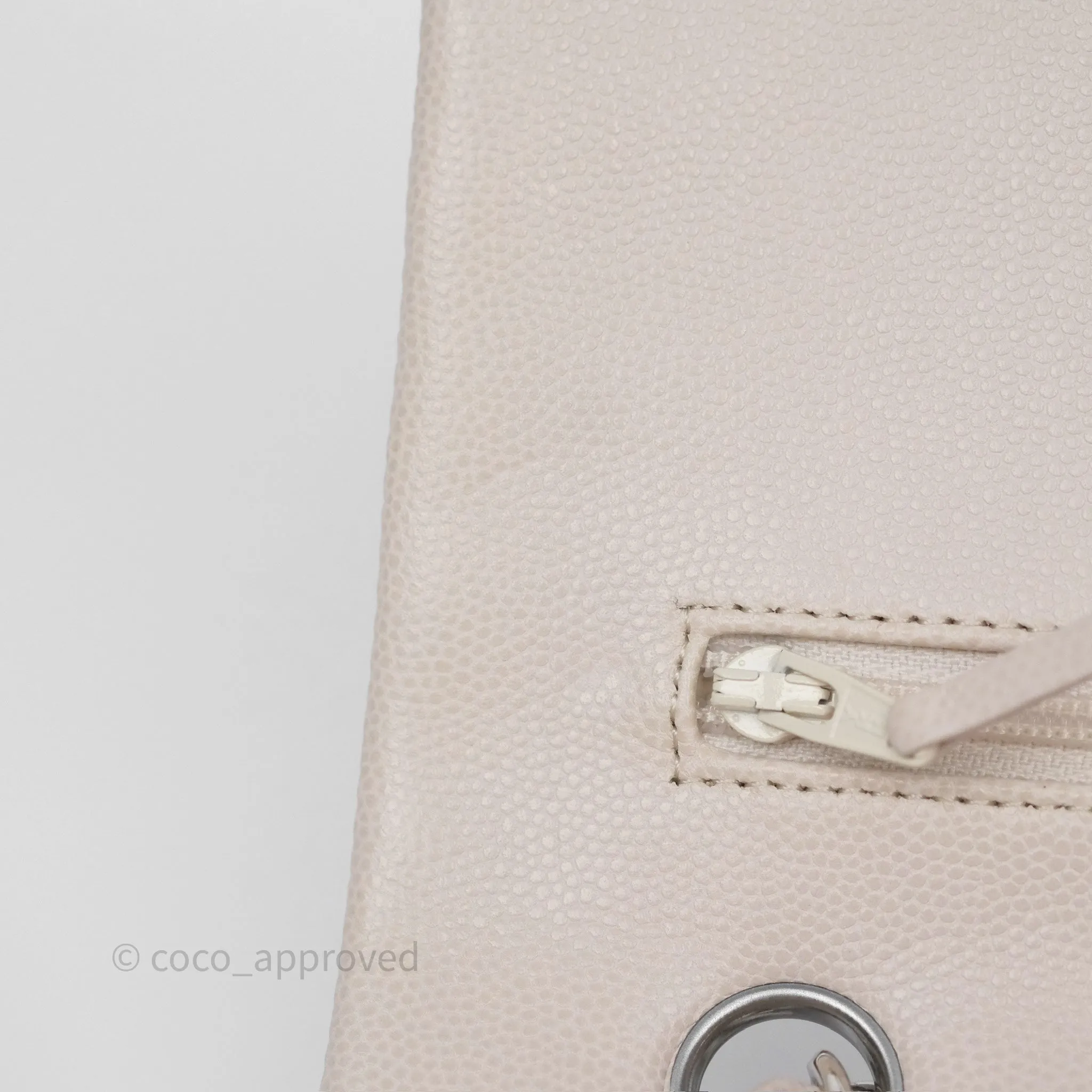 Chanel Classic M/L Medium Flap Quilted Stone Ivory Caviar Silver Hardware
