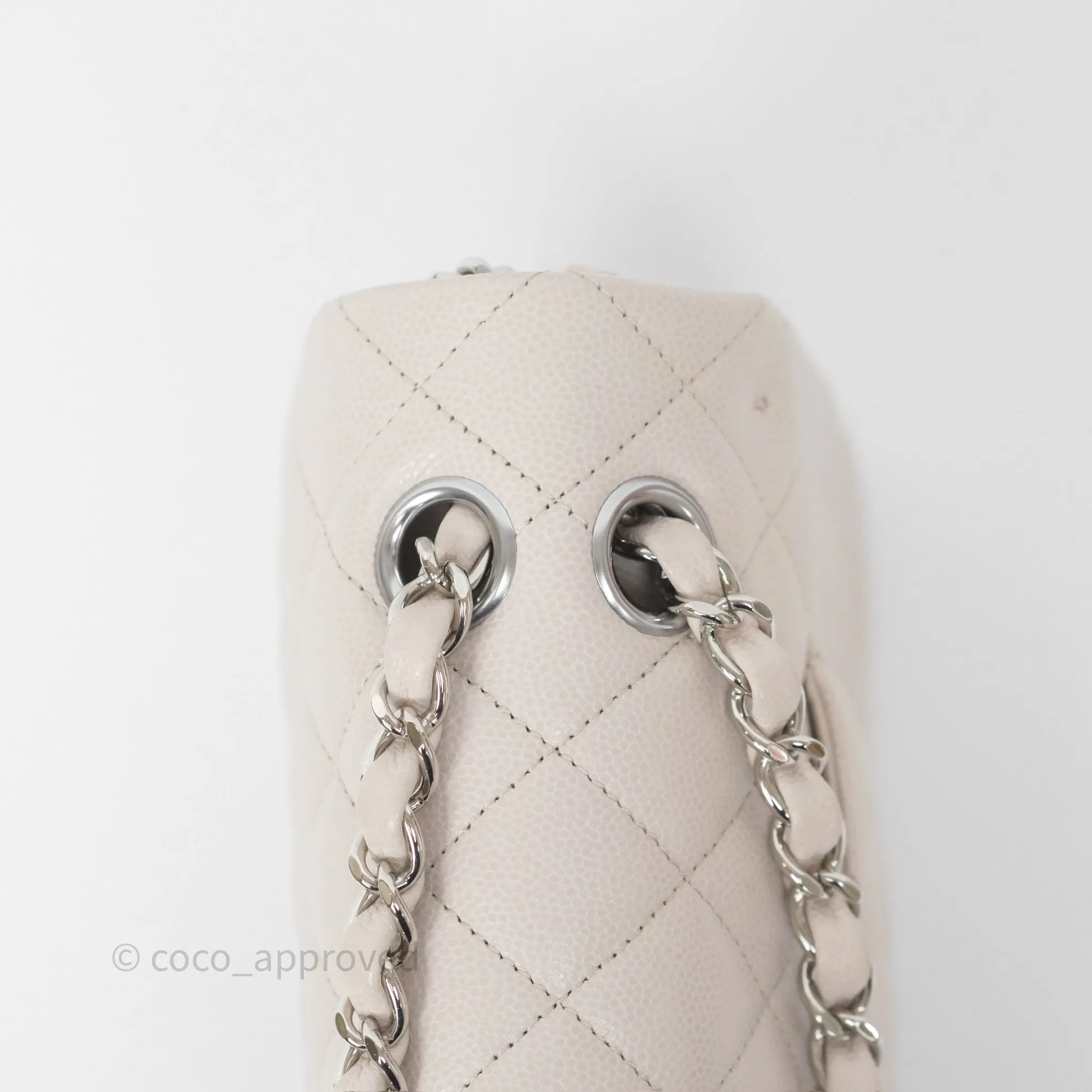 Chanel Classic M/L Medium Flap Quilted Stone Ivory Caviar Silver Hardware