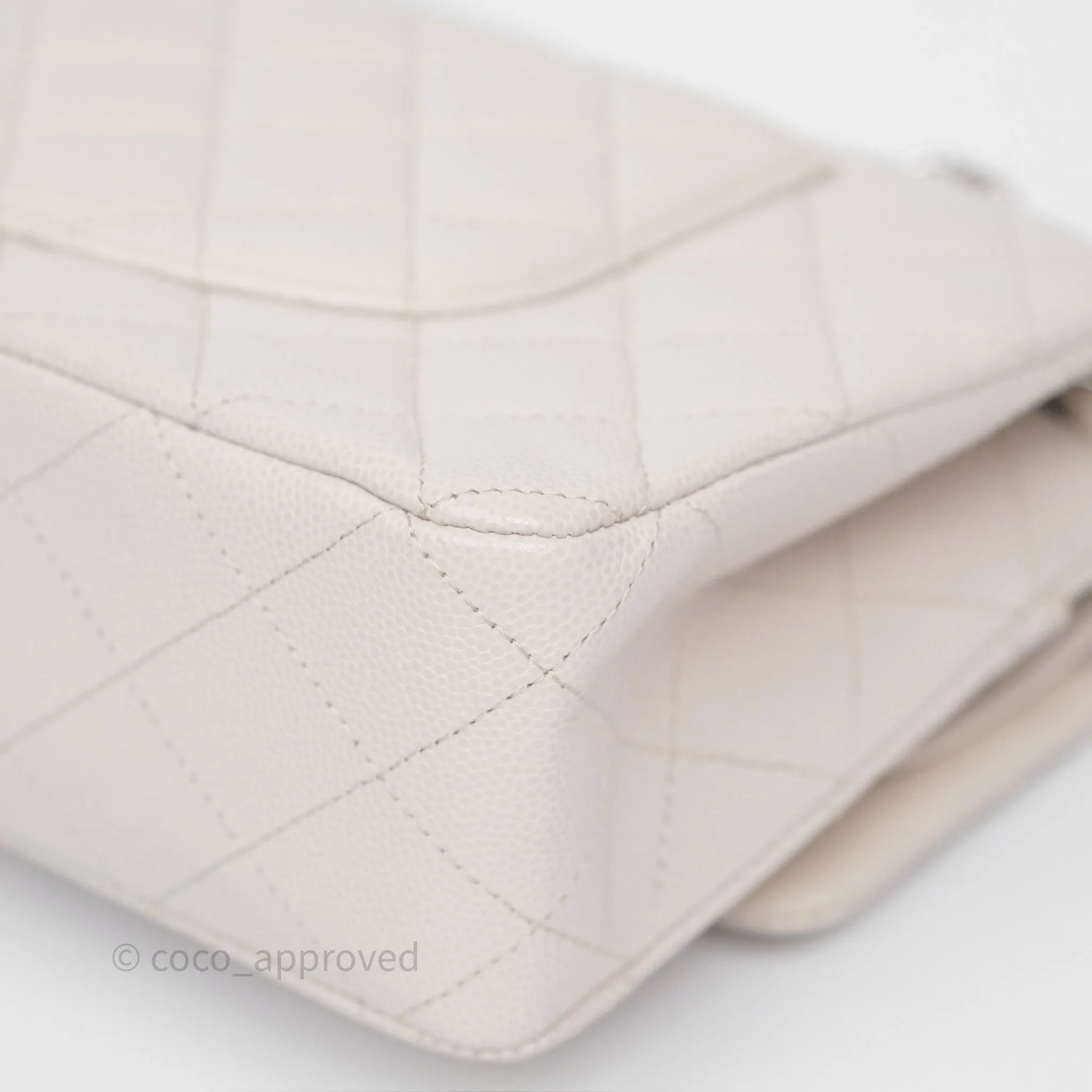 Chanel Classic M/L Medium Flap Quilted Stone Ivory Caviar Silver Hardware