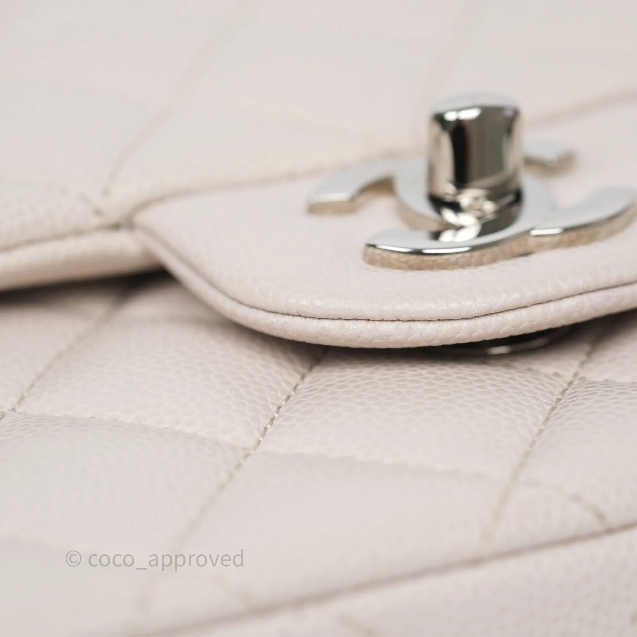 Chanel Classic M/L Medium Flap Quilted Stone Ivory Caviar Silver Hardware