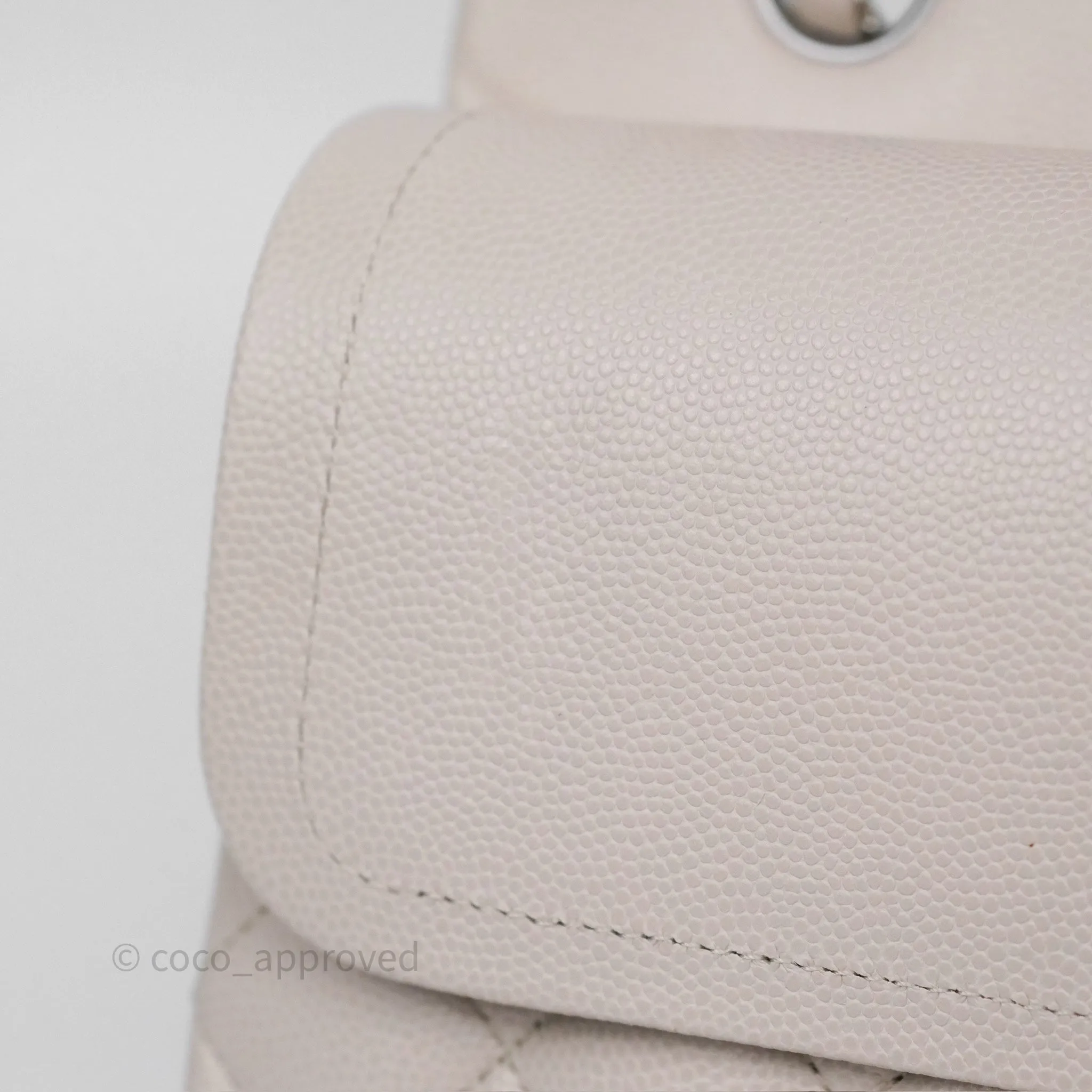 Chanel Classic M/L Medium Flap Quilted Stone Ivory Caviar Silver Hardware