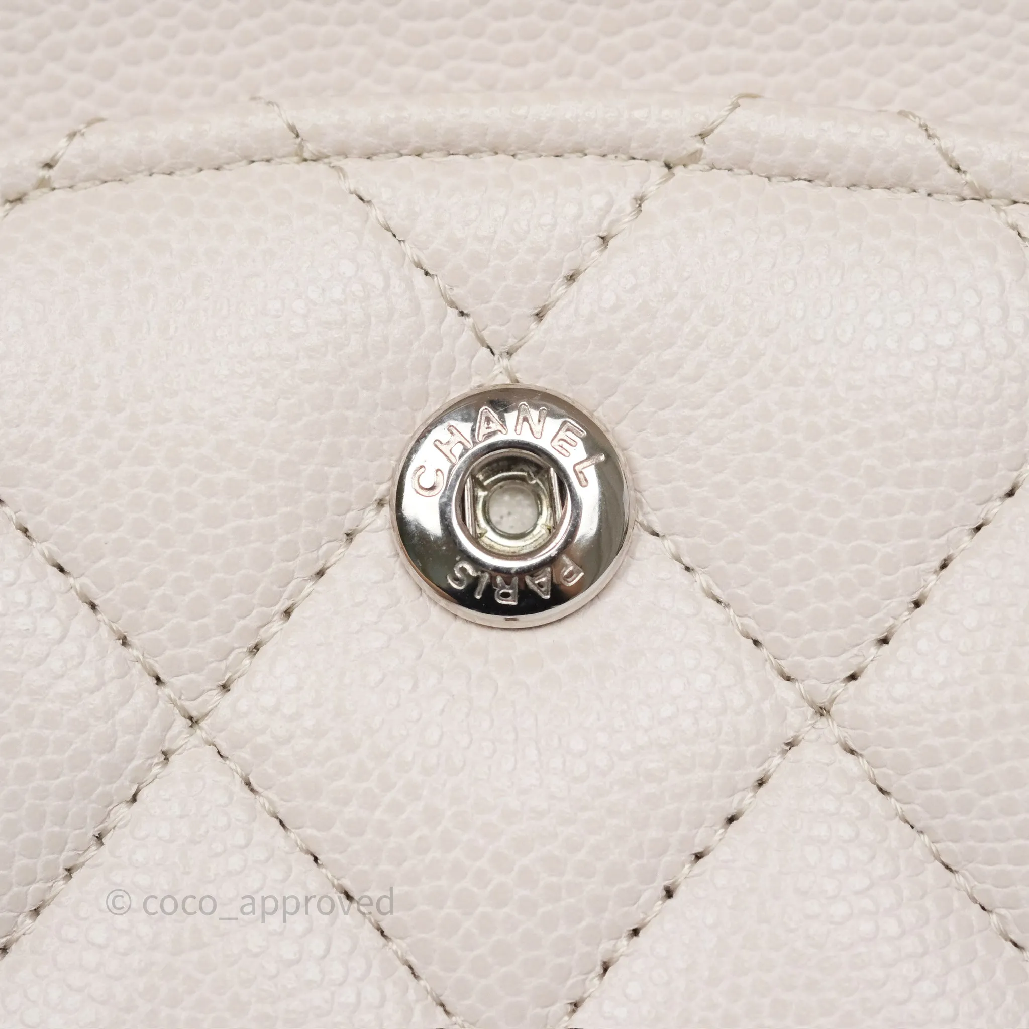 Chanel Classic M/L Medium Flap Quilted Stone Ivory Caviar Silver Hardware