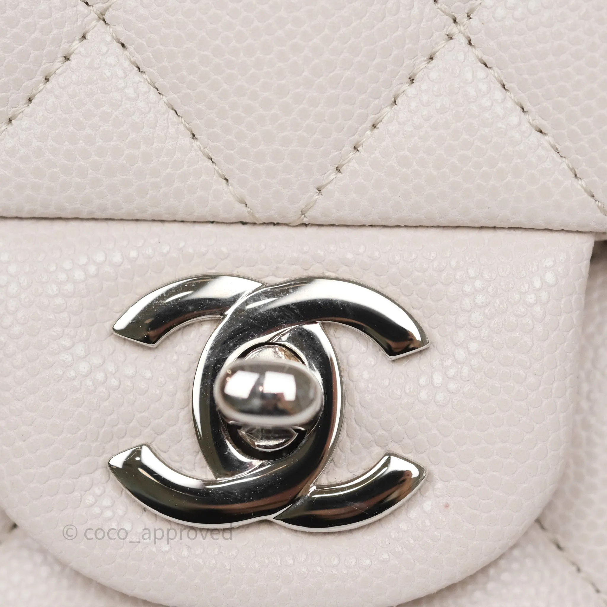 Chanel Classic M/L Medium Flap Quilted Stone Ivory Caviar Silver Hardware