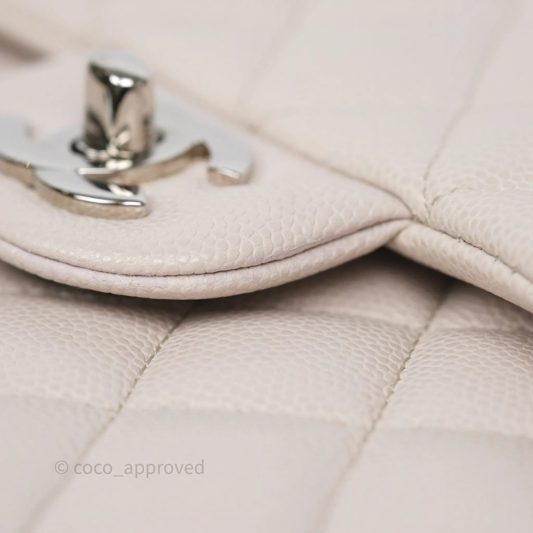 Chanel Classic M/L Medium Flap Quilted Stone Ivory Caviar Silver Hardware