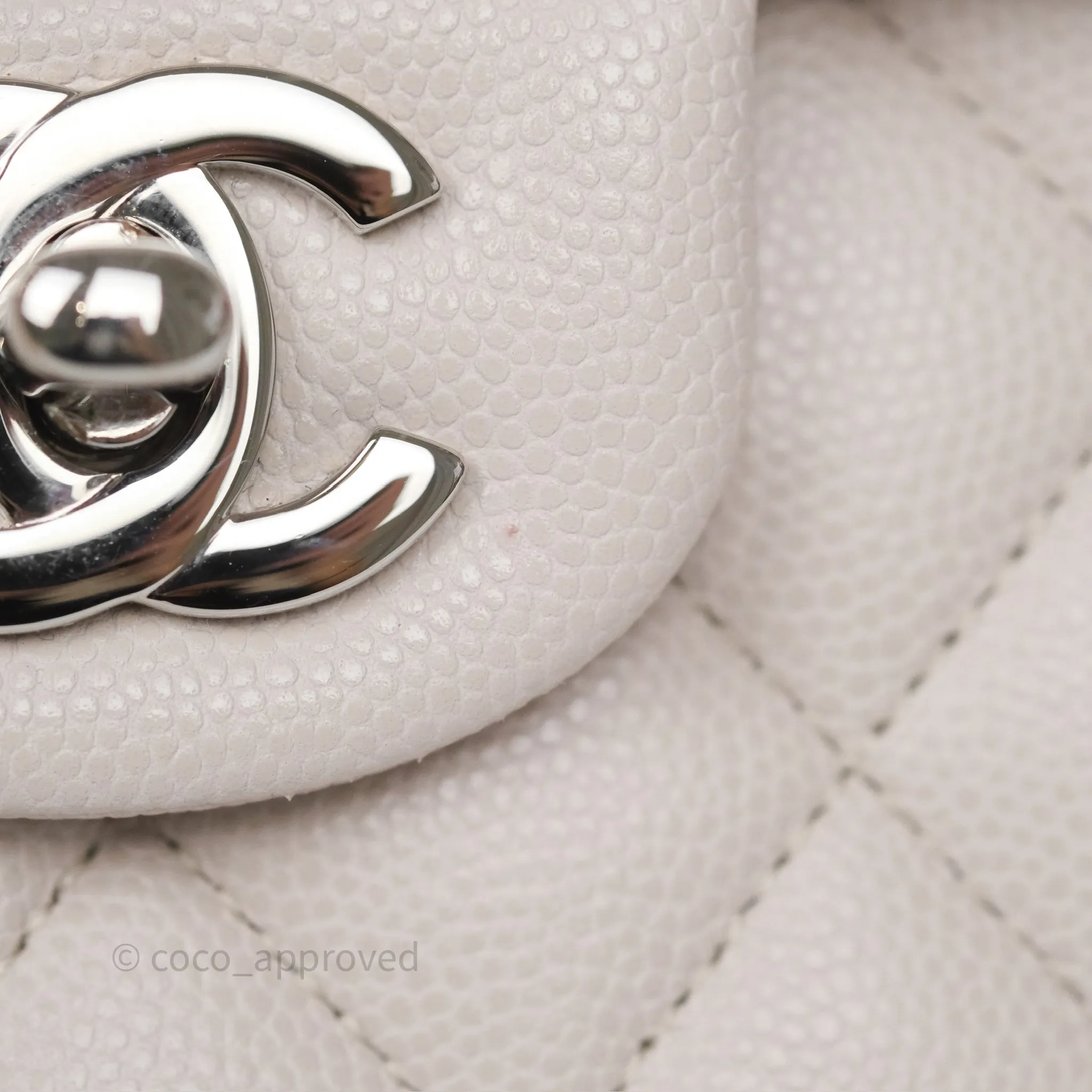 Chanel Classic M/L Medium Flap Quilted Stone Ivory Caviar Silver Hardware