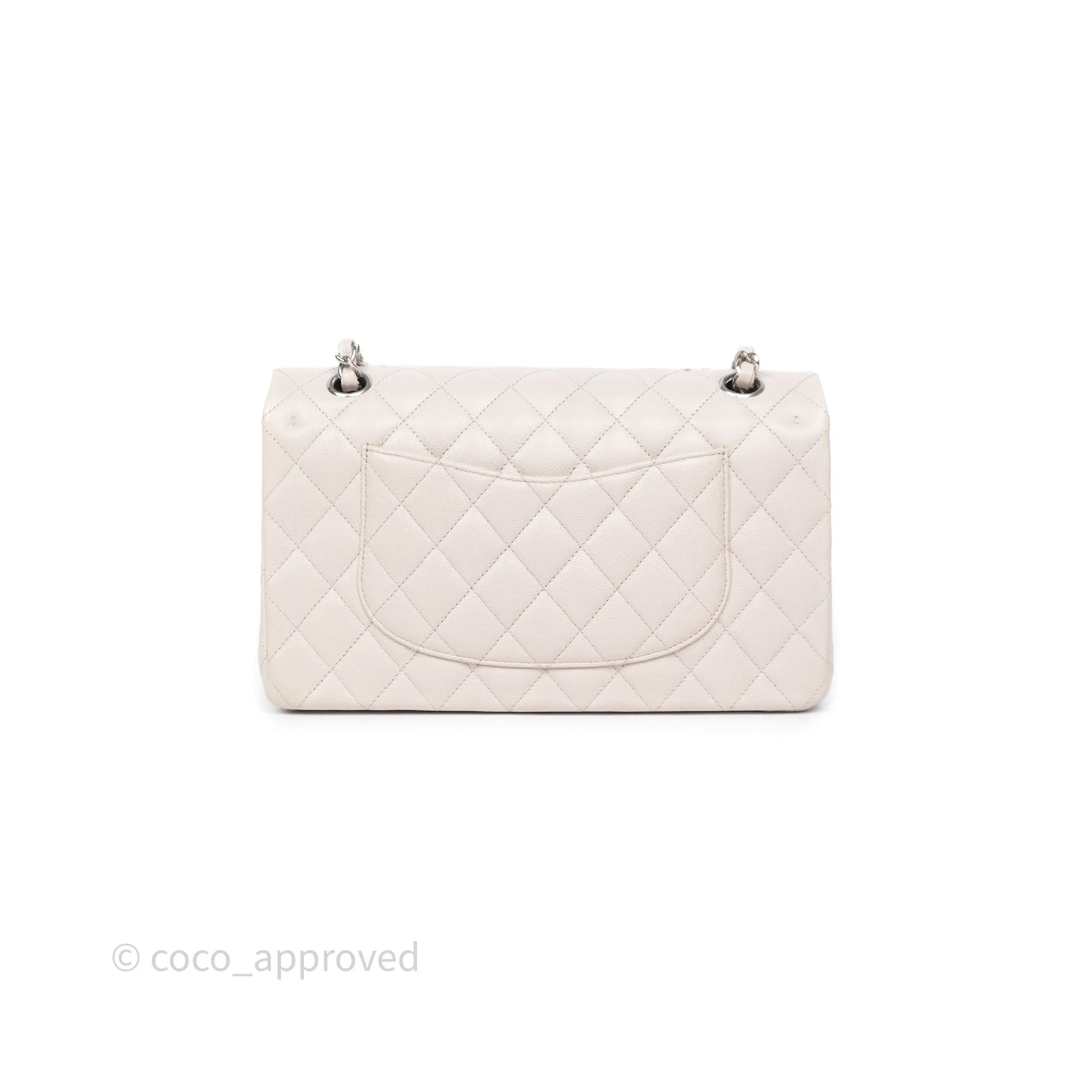 Chanel Classic M/L Medium Flap Quilted Stone Ivory Caviar Silver Hardware