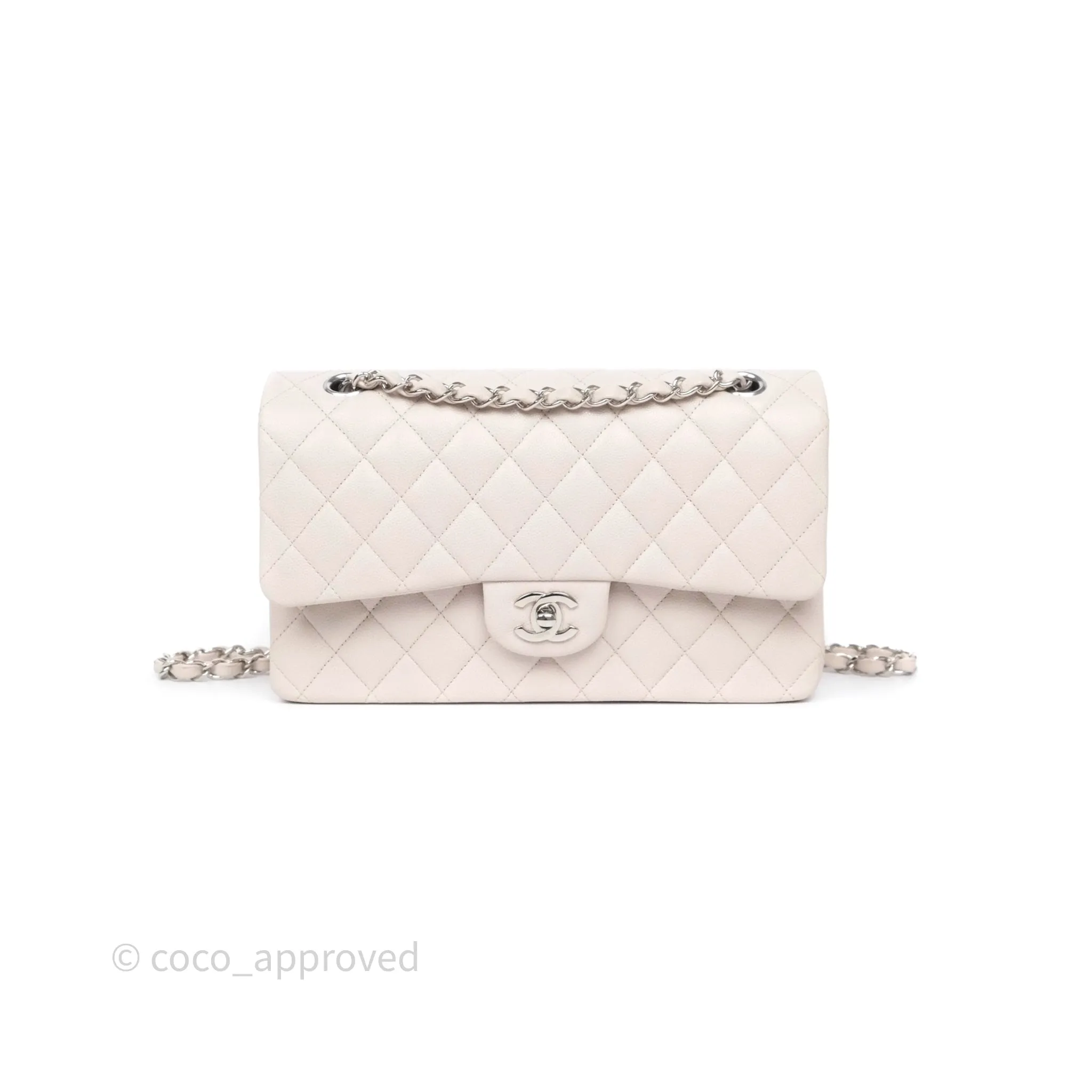 Chanel Classic M/L Medium Flap Quilted Stone Ivory Caviar Silver Hardware
