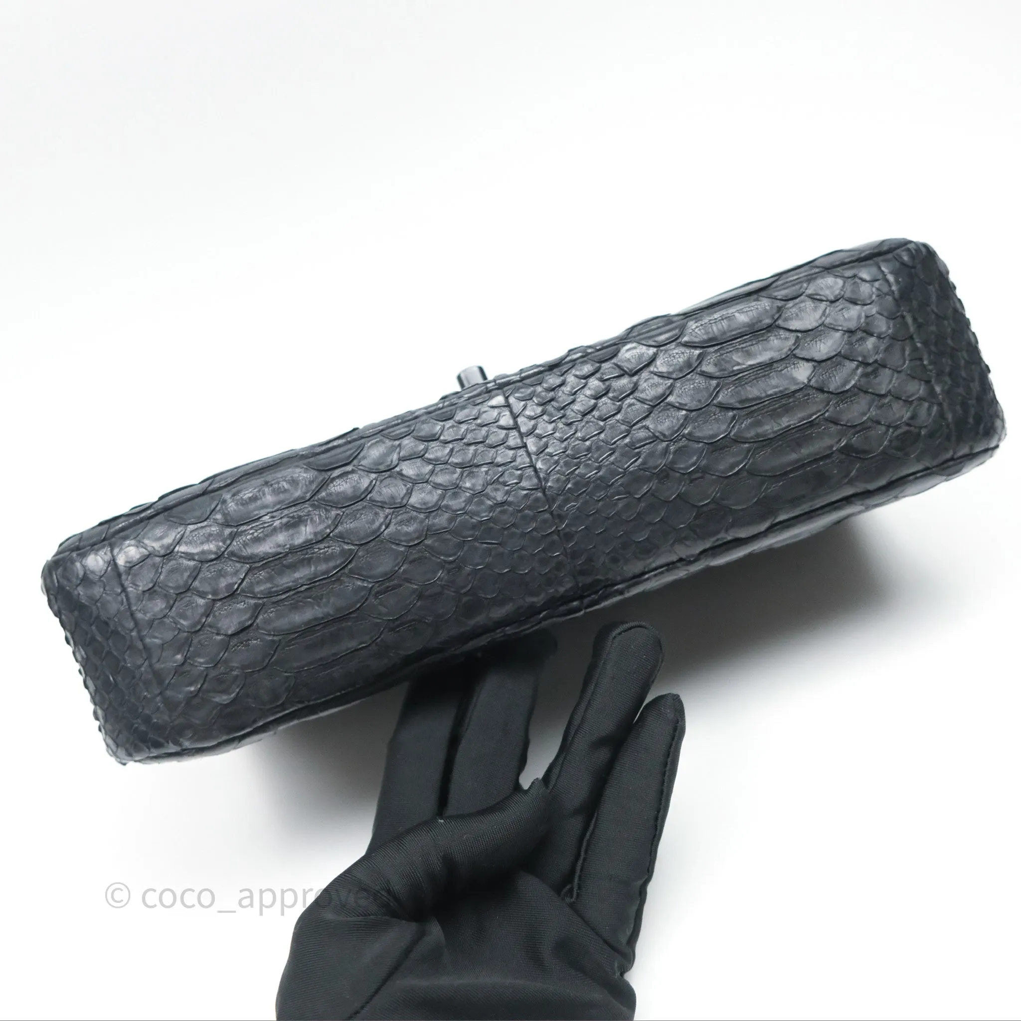 Chanel Classic M/L Medium Flap So Black Python Black Hardware