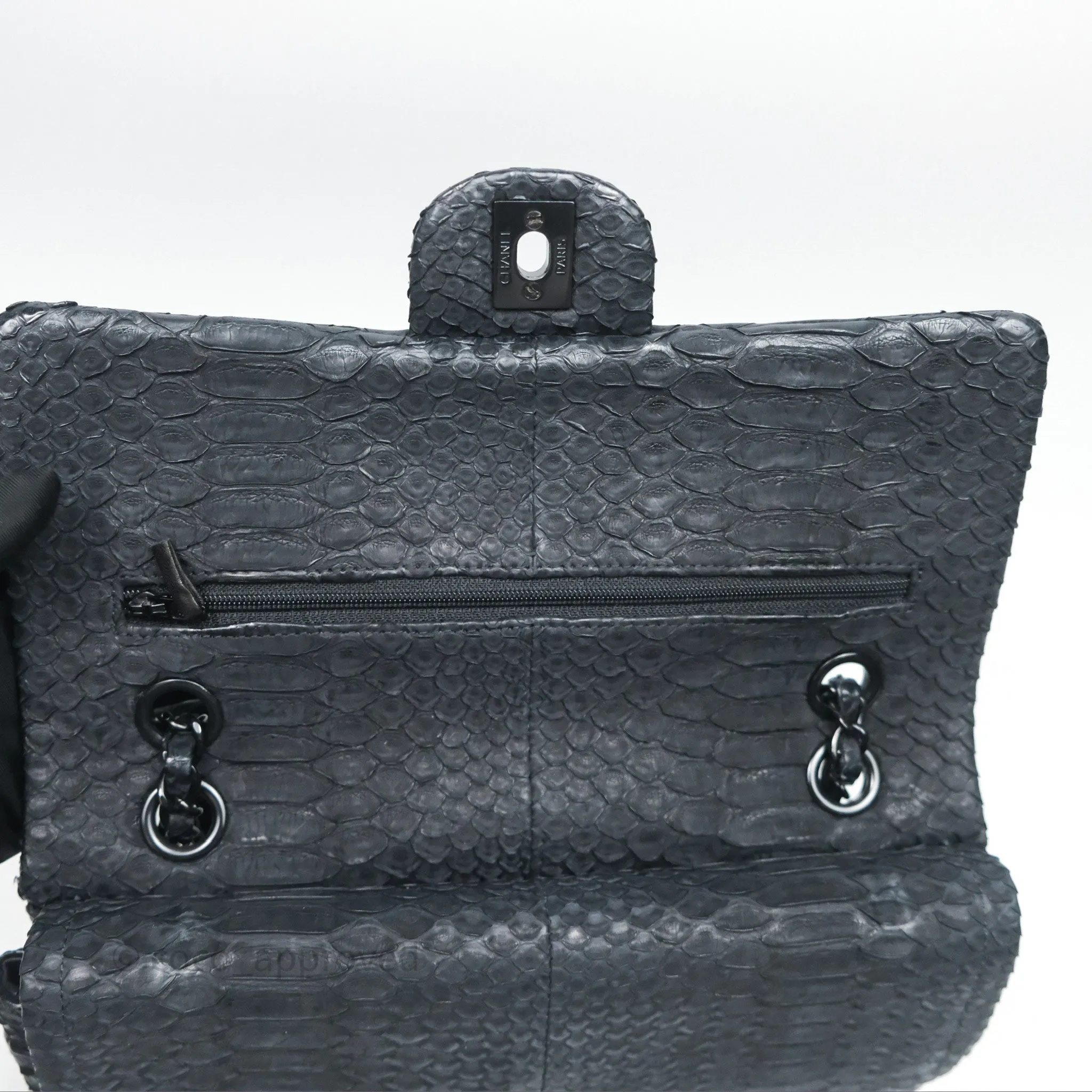 Chanel Classic M/L Medium Flap So Black Python Black Hardware