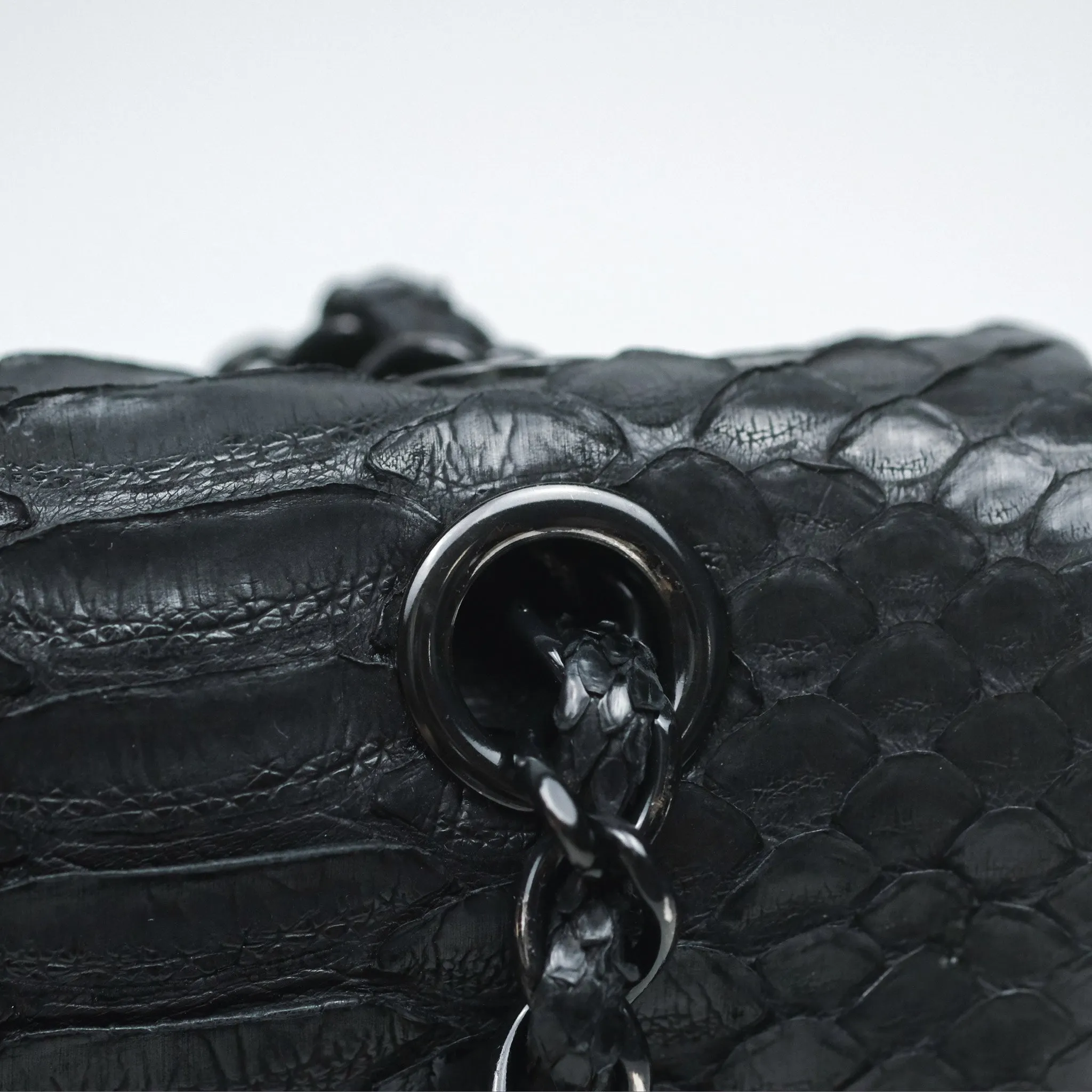 Chanel Classic M/L Medium Flap So Black Python Black Hardware