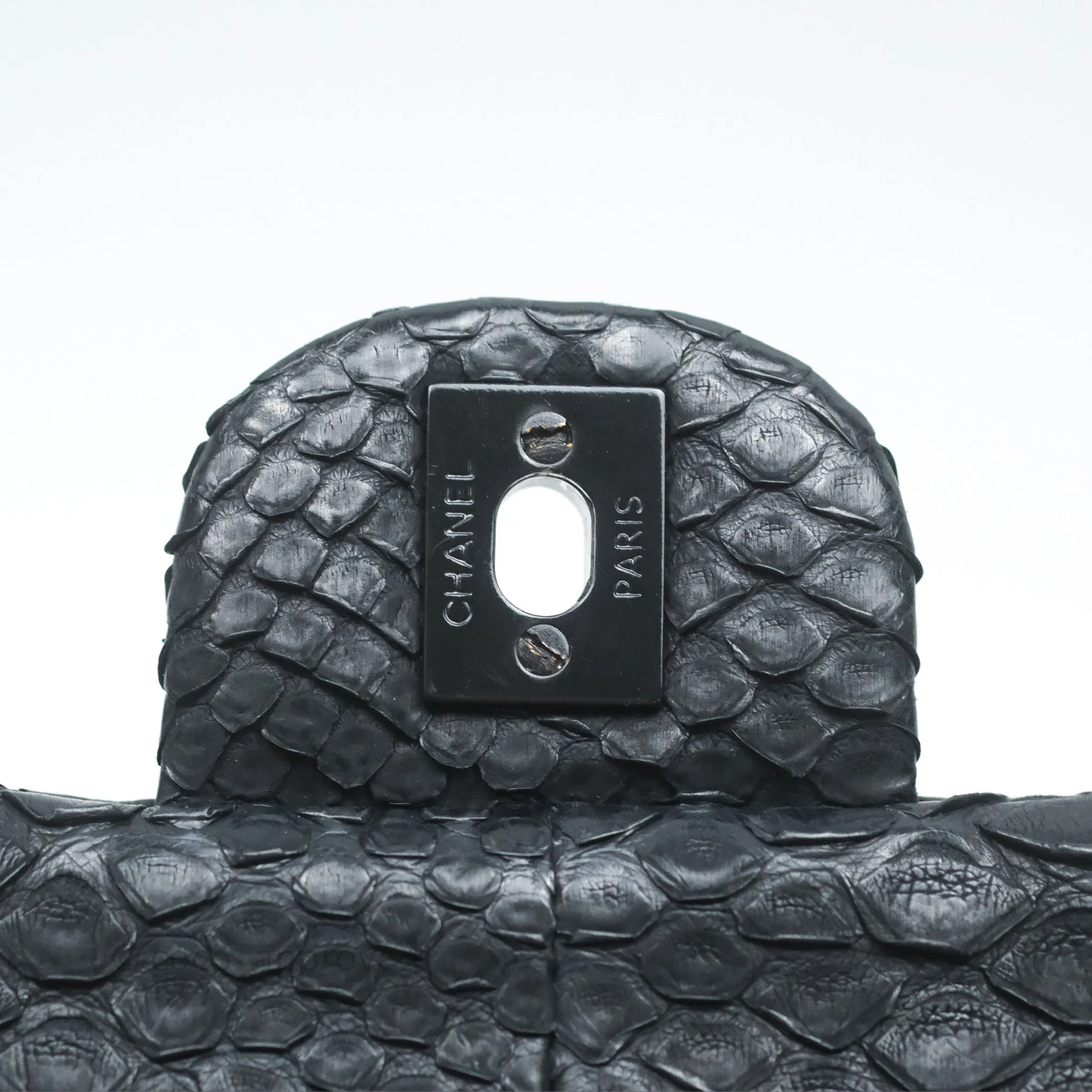 Chanel Classic M/L Medium Flap So Black Python Black Hardware