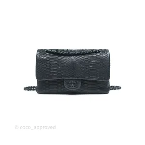 Chanel Classic M/L Medium Flap So Black Python Black Hardware