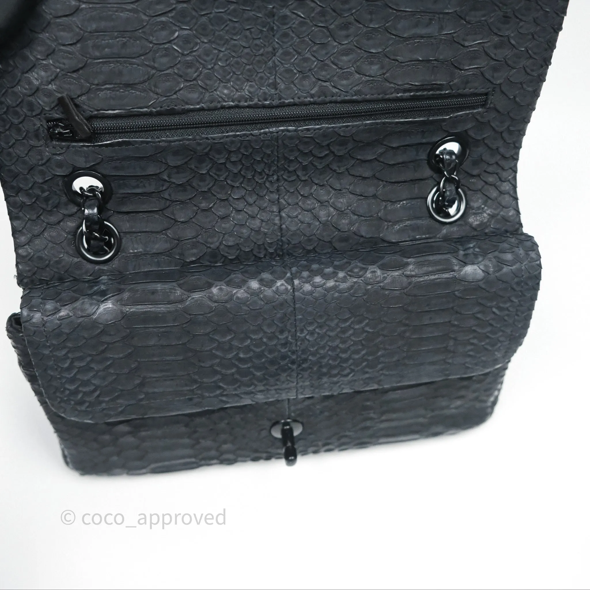 Chanel Classic M/L Medium Flap So Black Python Black Hardware