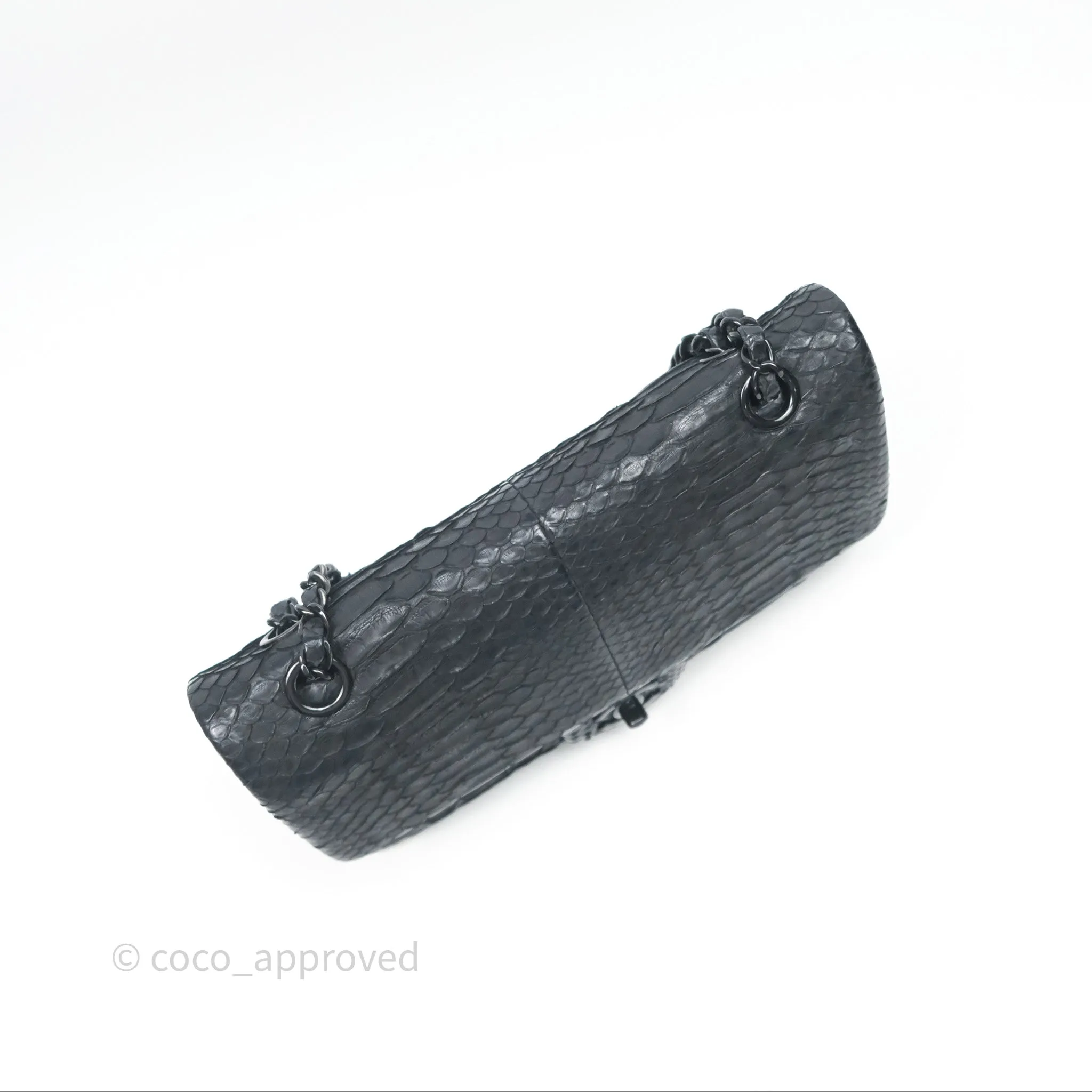 Chanel Classic M/L Medium Flap So Black Python Black Hardware