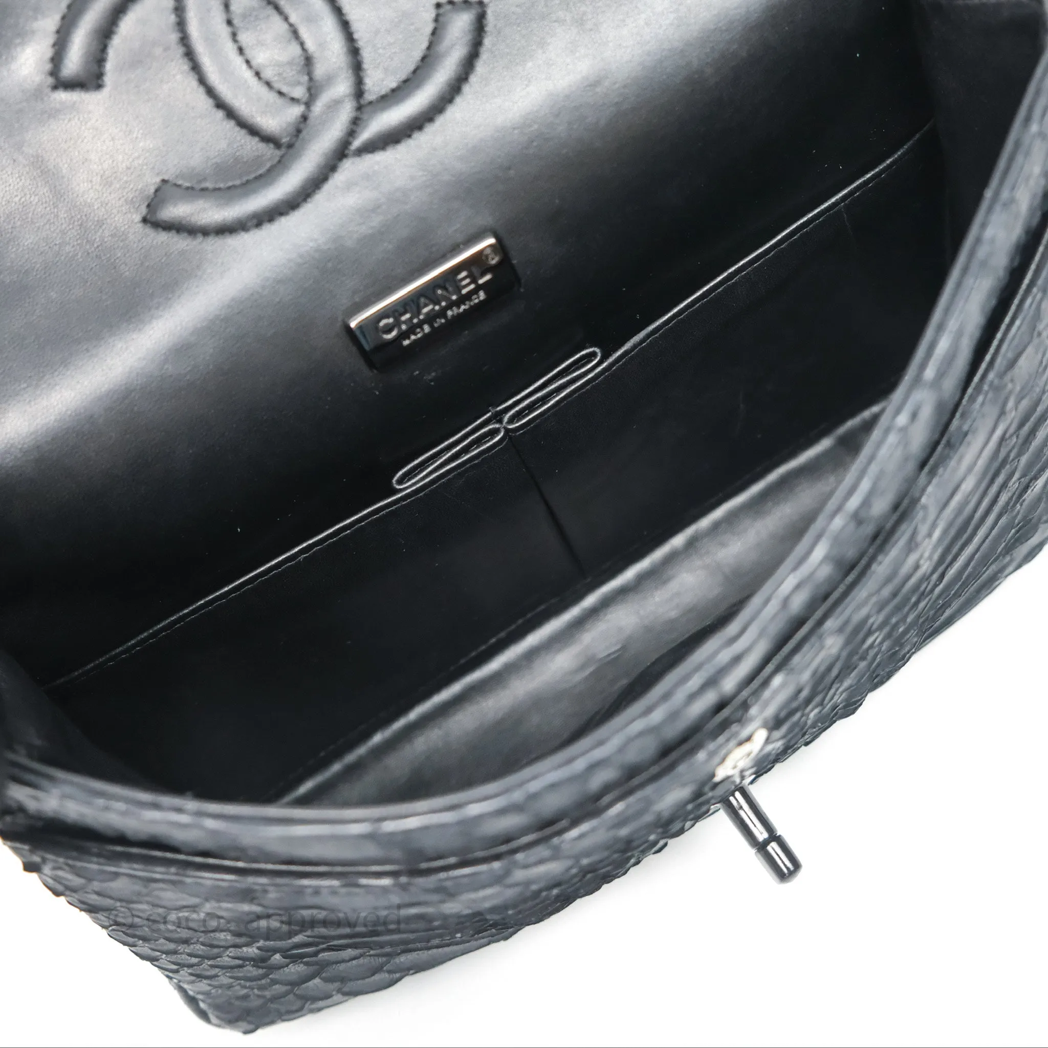 Chanel Classic M/L Medium Flap So Black Python Black Hardware