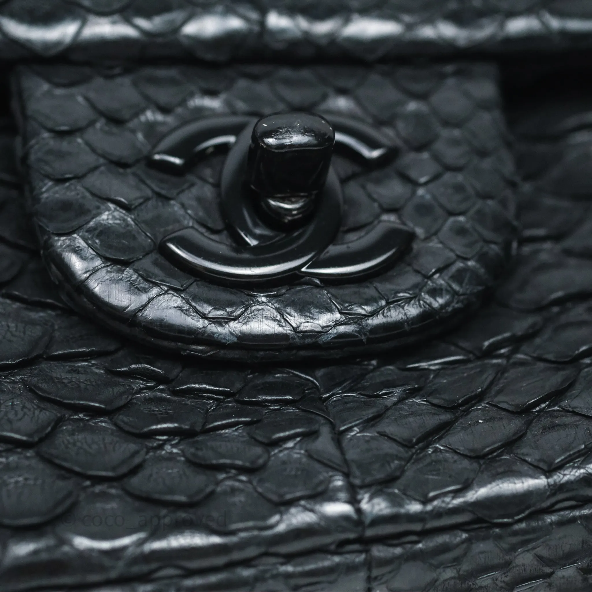 Chanel Classic M/L Medium Flap So Black Python Black Hardware