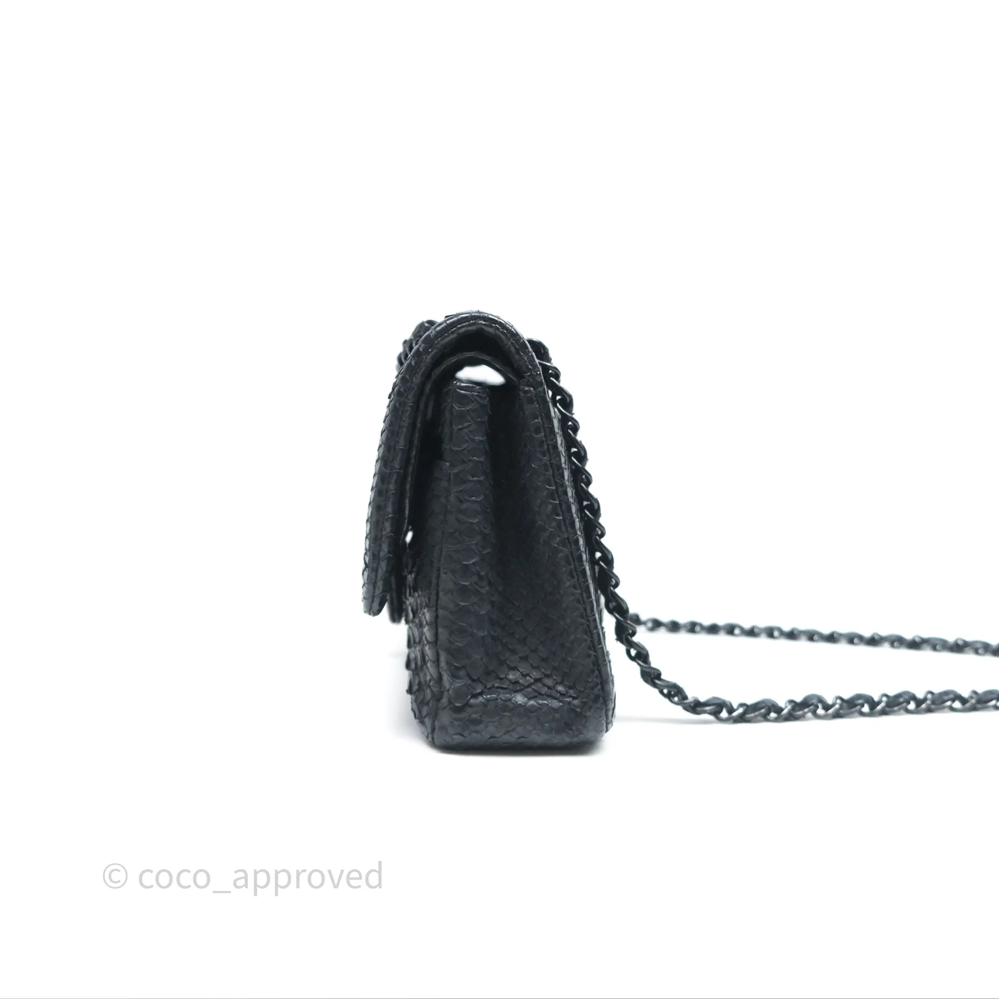 Chanel Classic M/L Medium Flap So Black Python Black Hardware